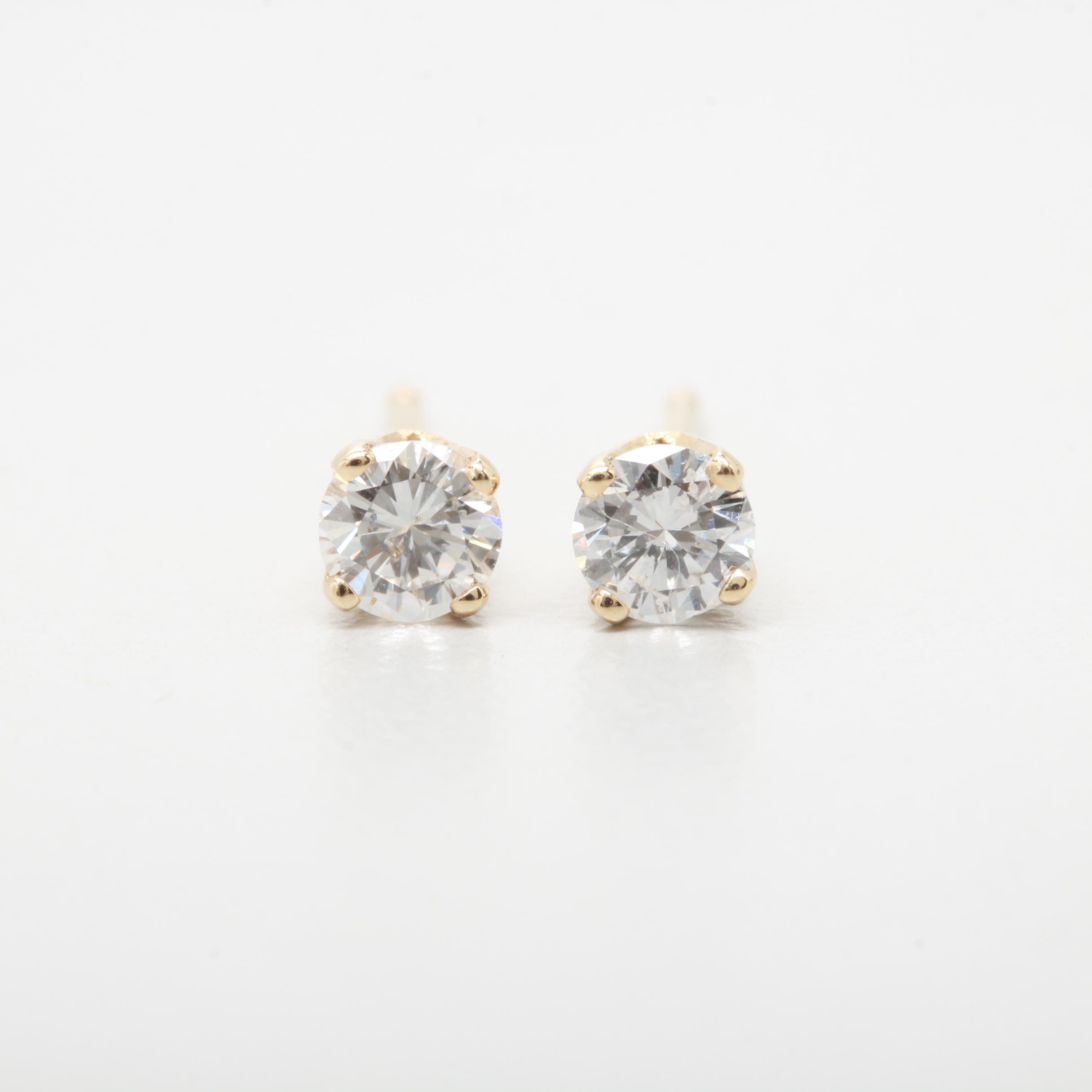 14K Yellow Gold Diamond Stud Earrings