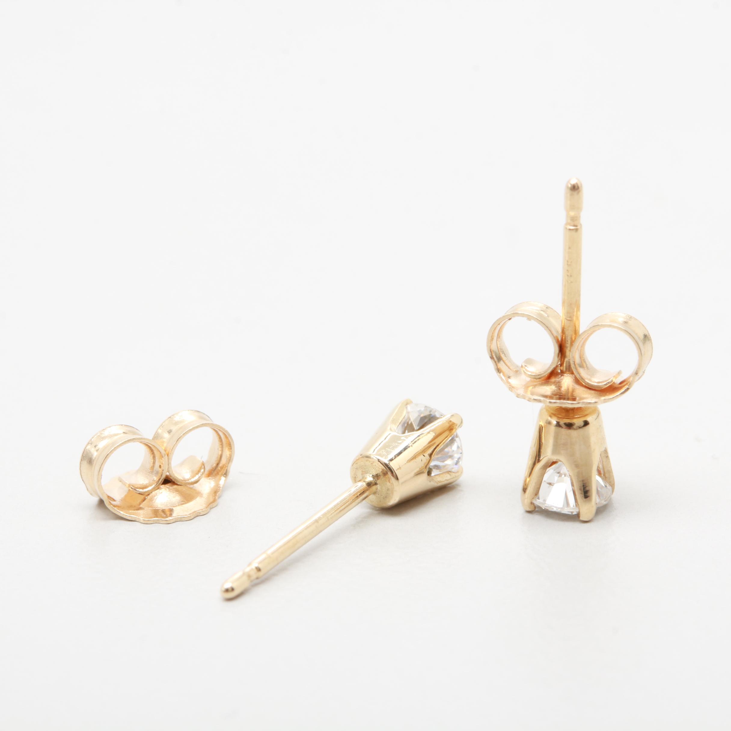 14K Yellow Gold Diamond Stud Earrings