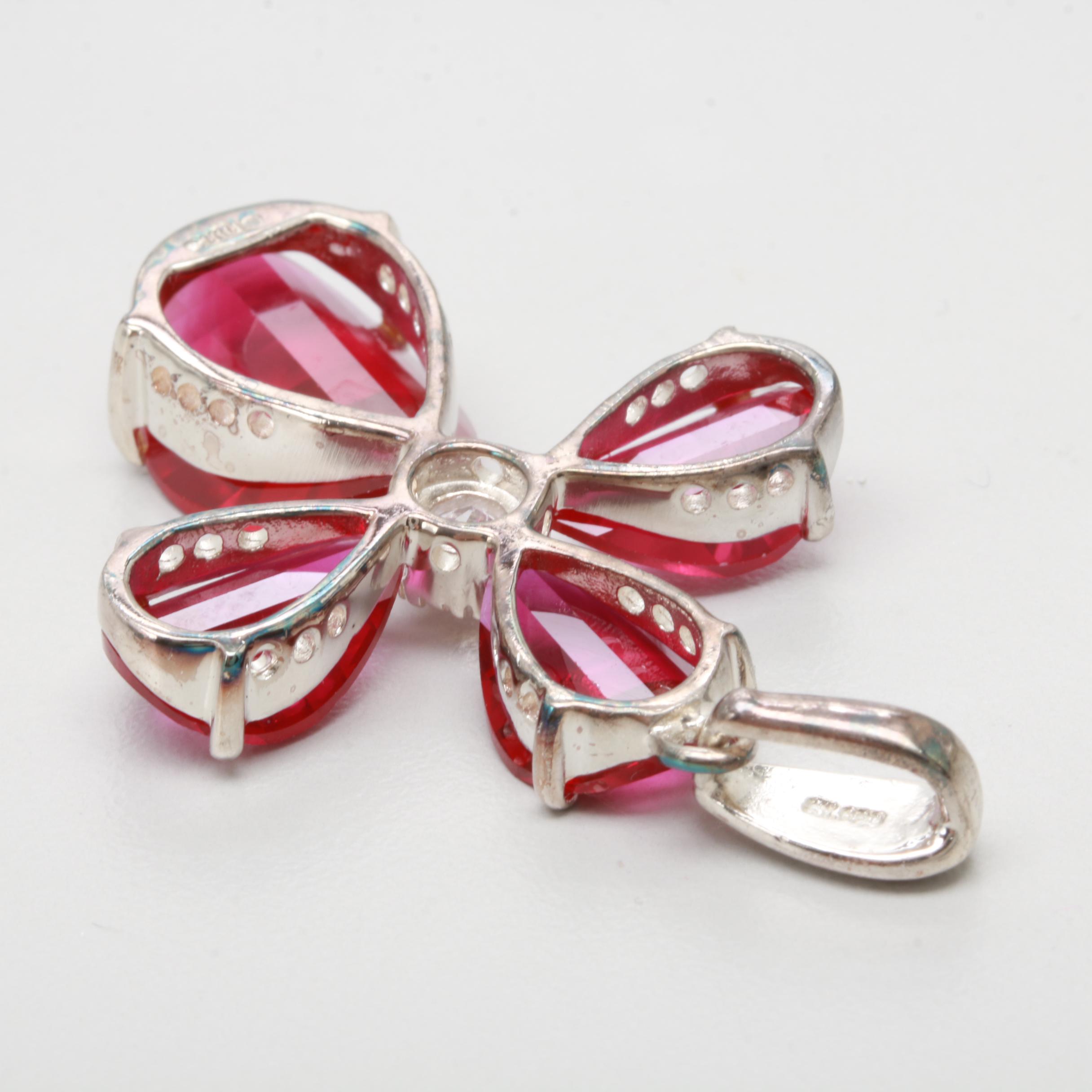 Sterling Silver Cubic Zirconia and Synthetic Ruby Pendant