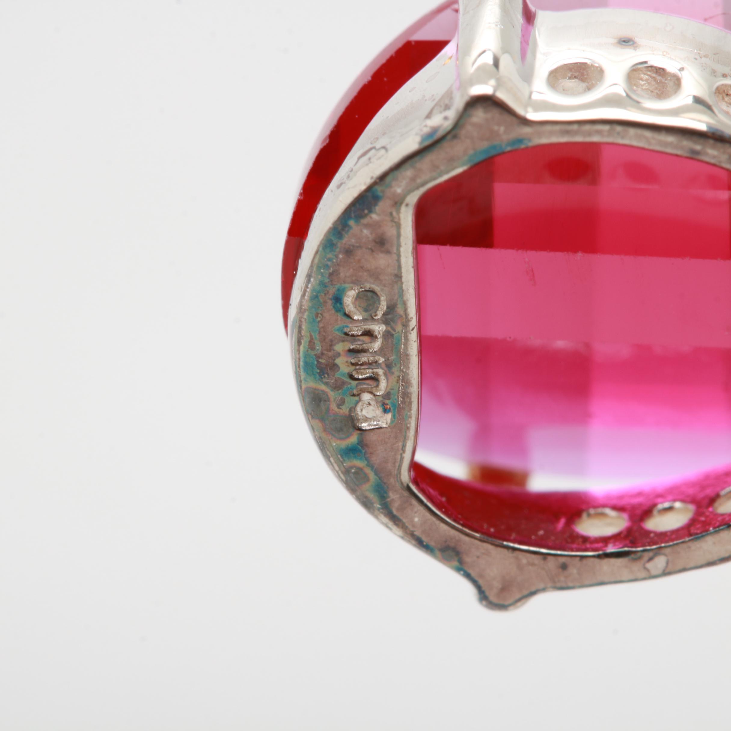 Sterling Silver Cubic Zirconia and Synthetic Ruby Pendant