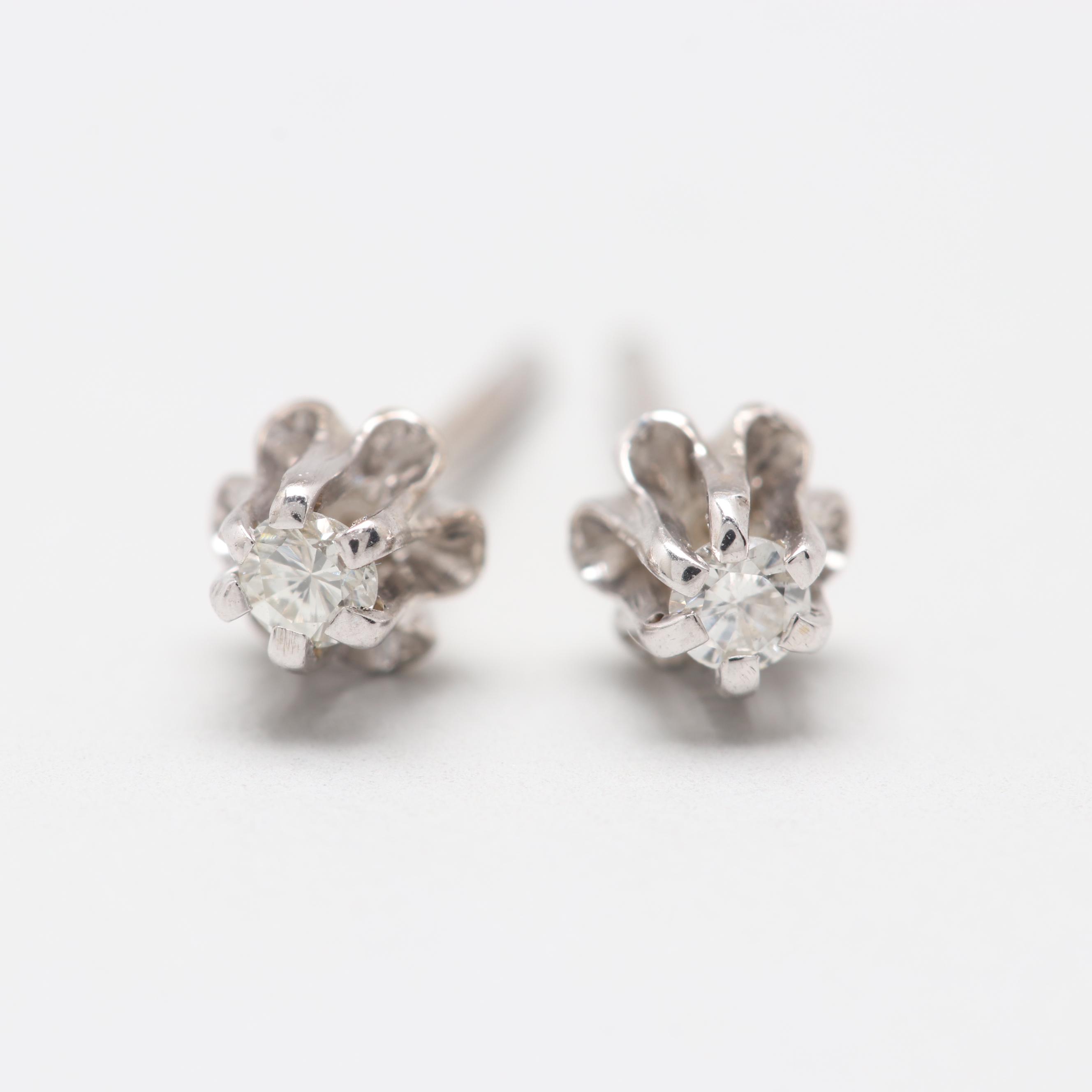 14K White Gold Diamond Stud Earrings