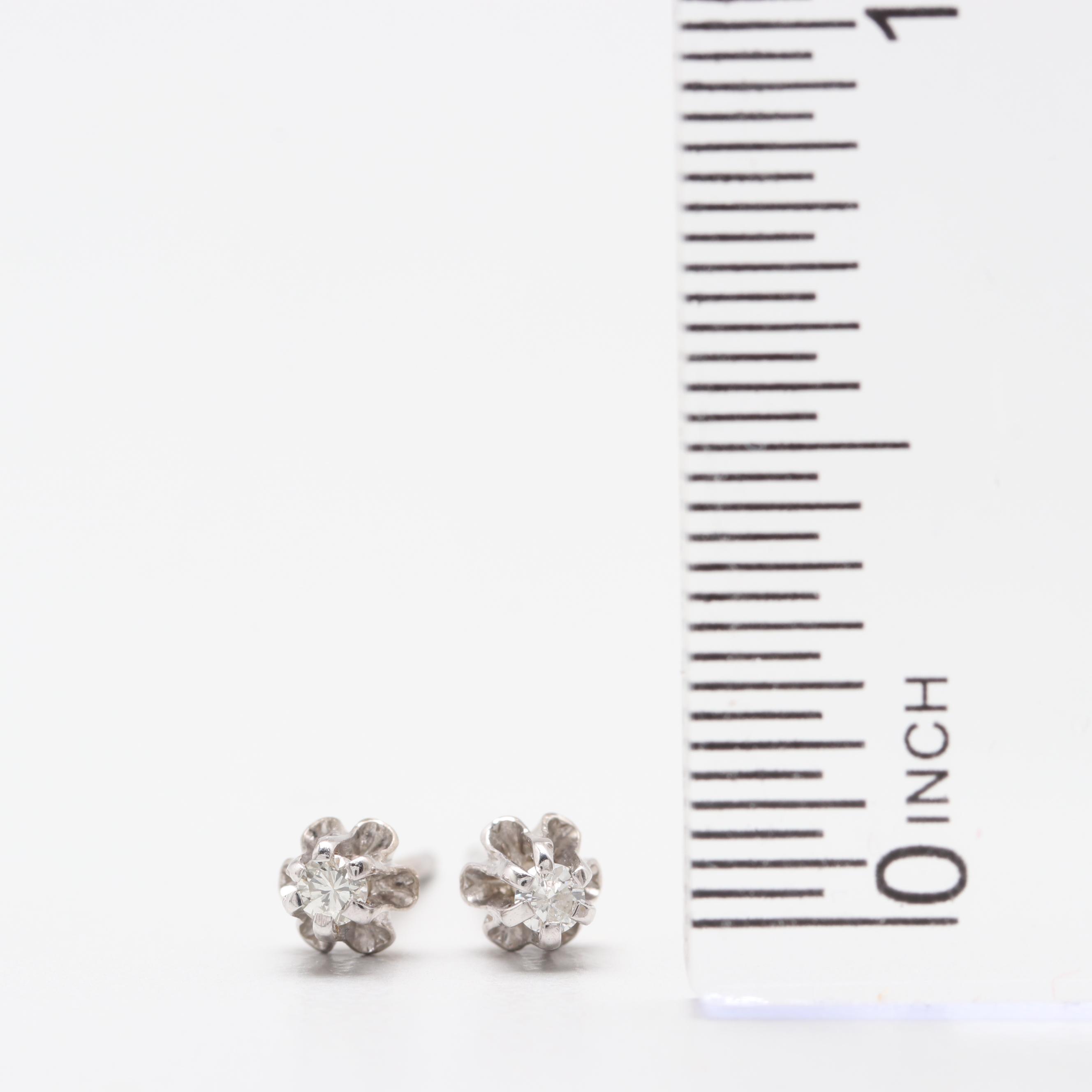 14K White Gold Diamond Stud Earrings