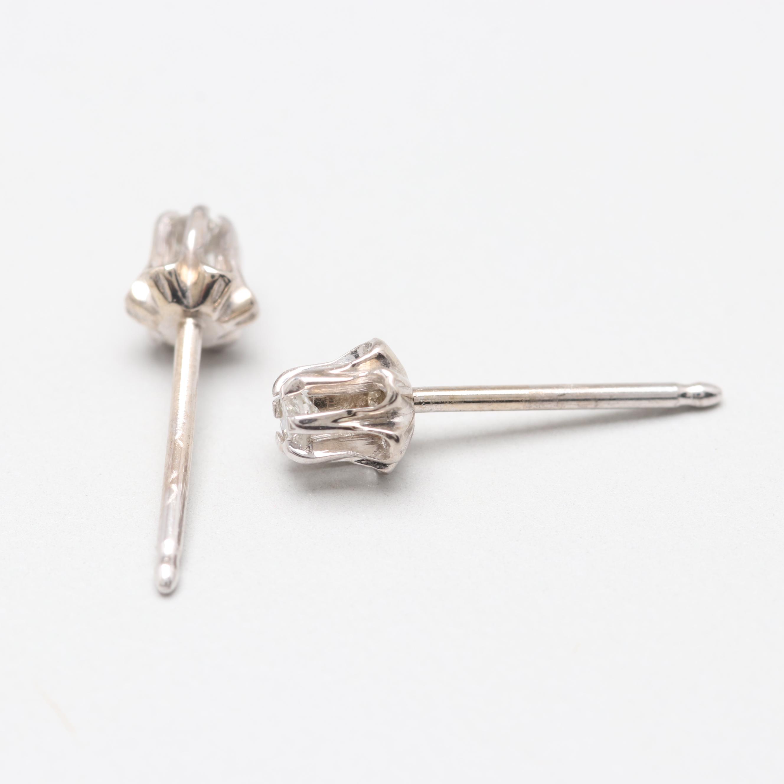 14K White Gold Diamond Stud Earrings