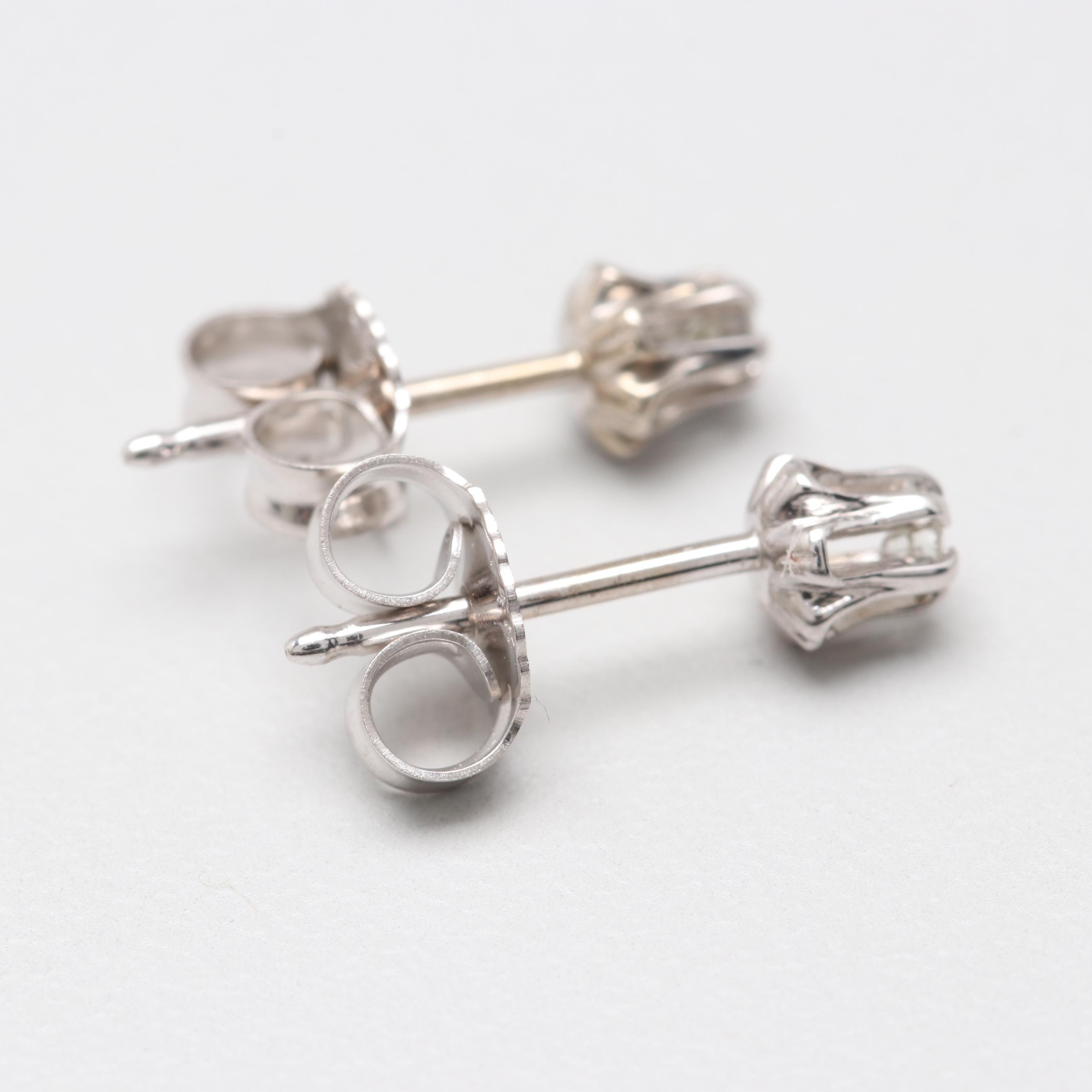 14K White Gold Diamond Stud Earrings