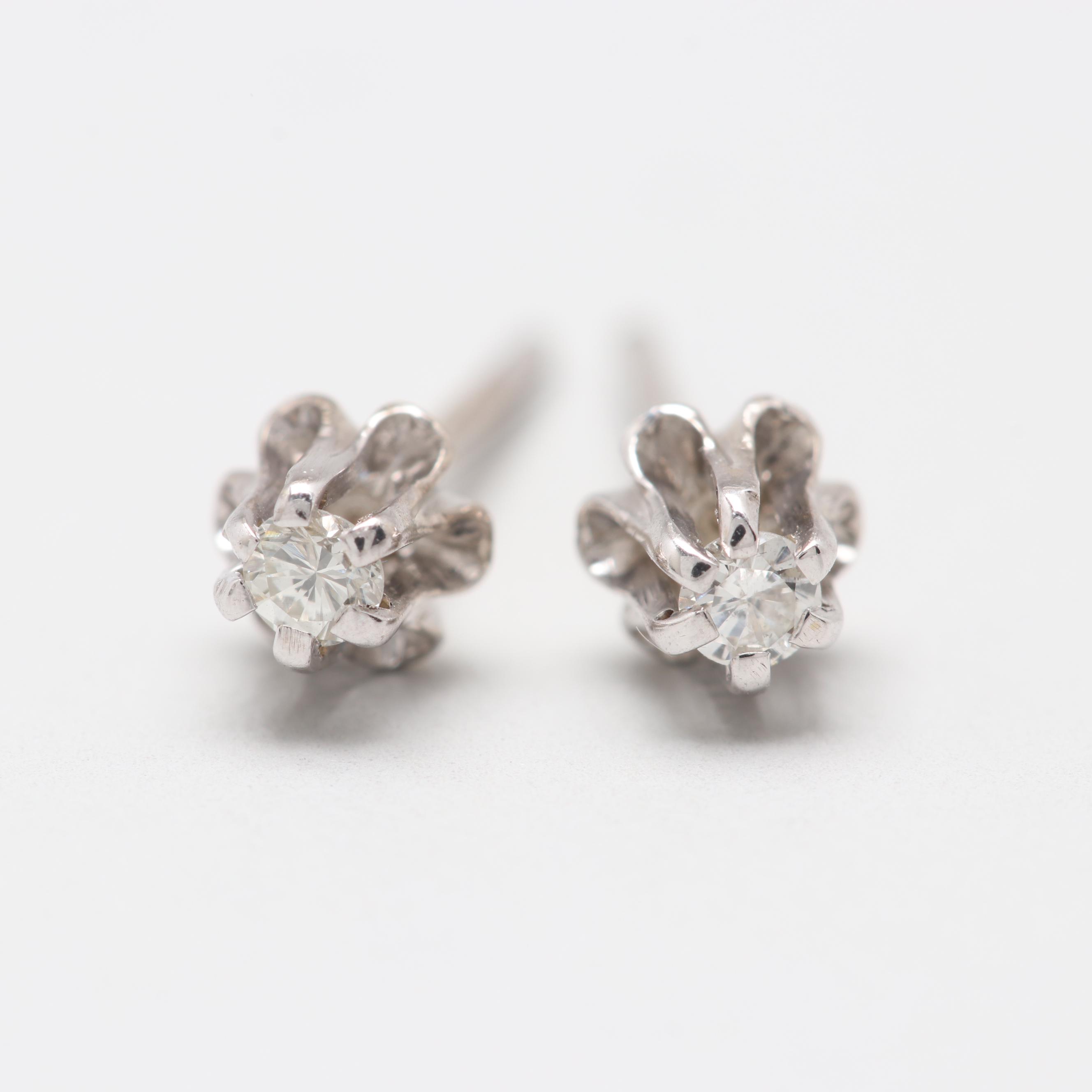 14K White Gold Diamond Stud Earrings