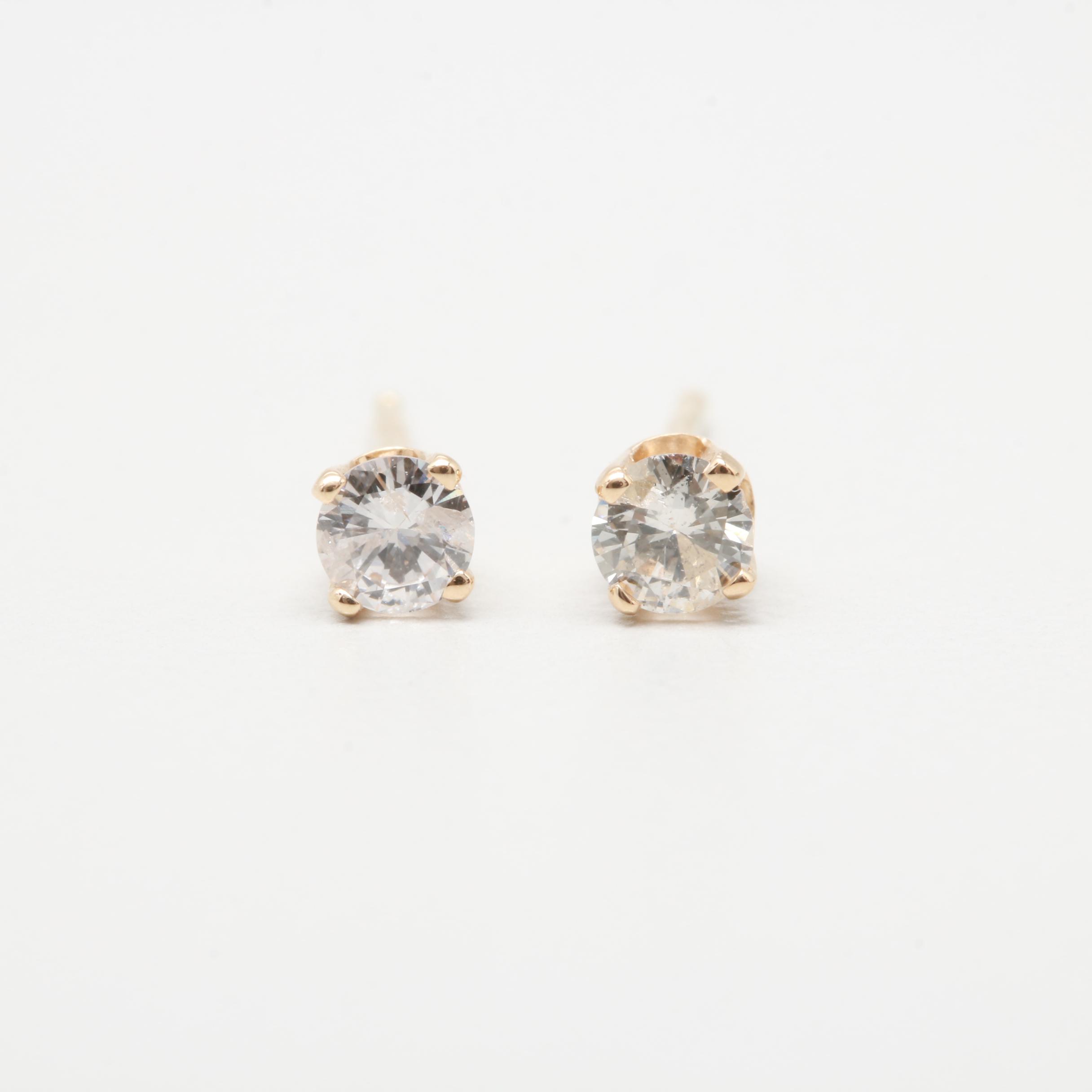 14K Yellow Gold Diamond Stud Earrings
