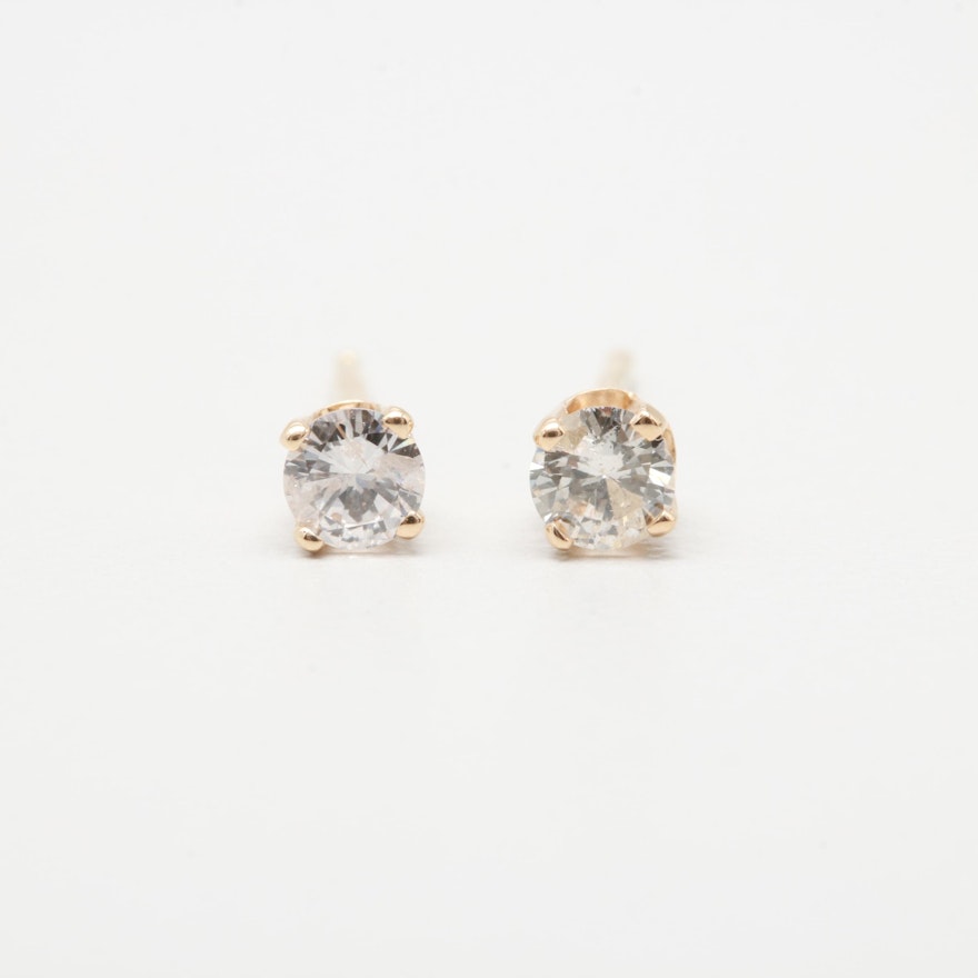 14K Yellow Gold Diamond Stud Earrings