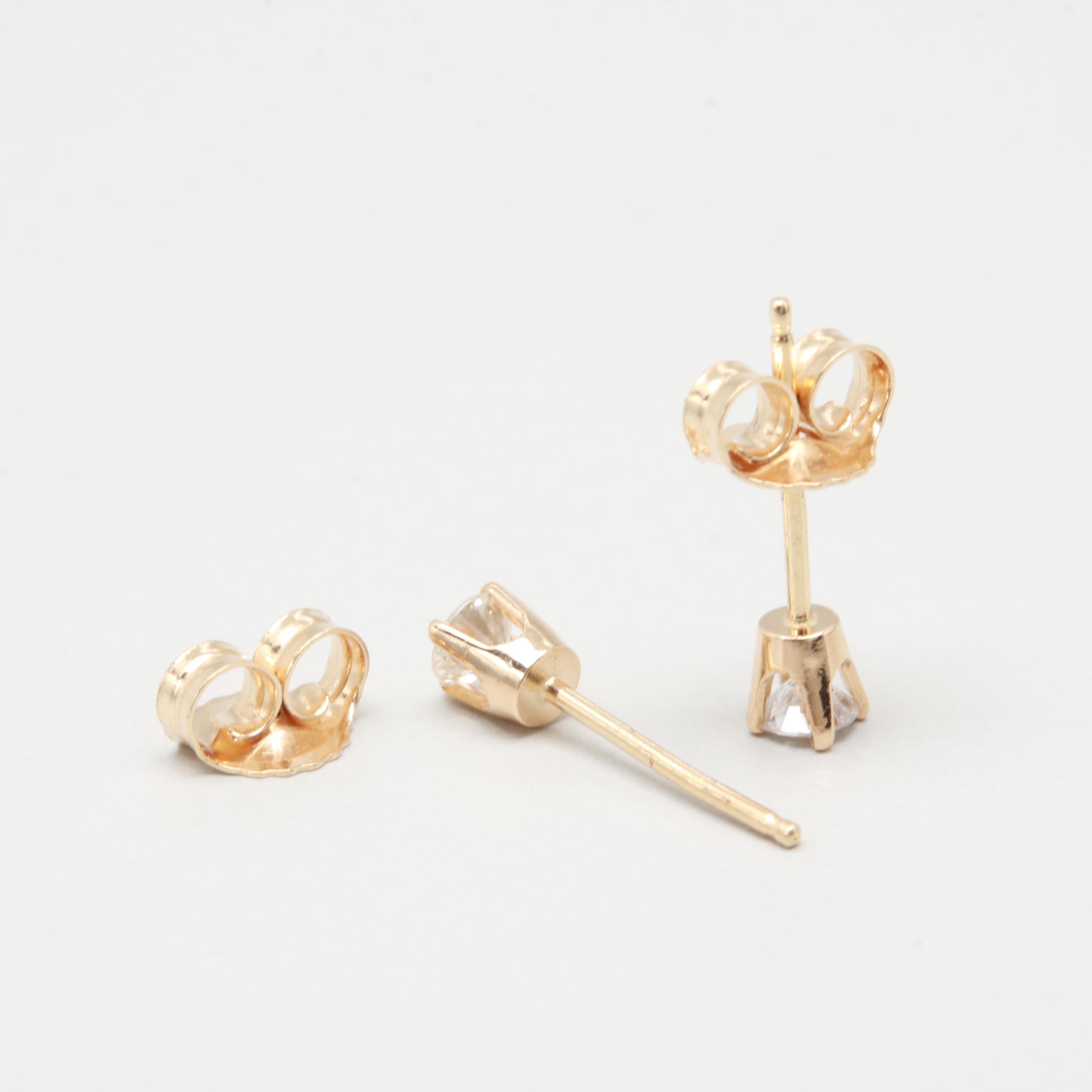 14K Yellow Gold Diamond Stud Earrings