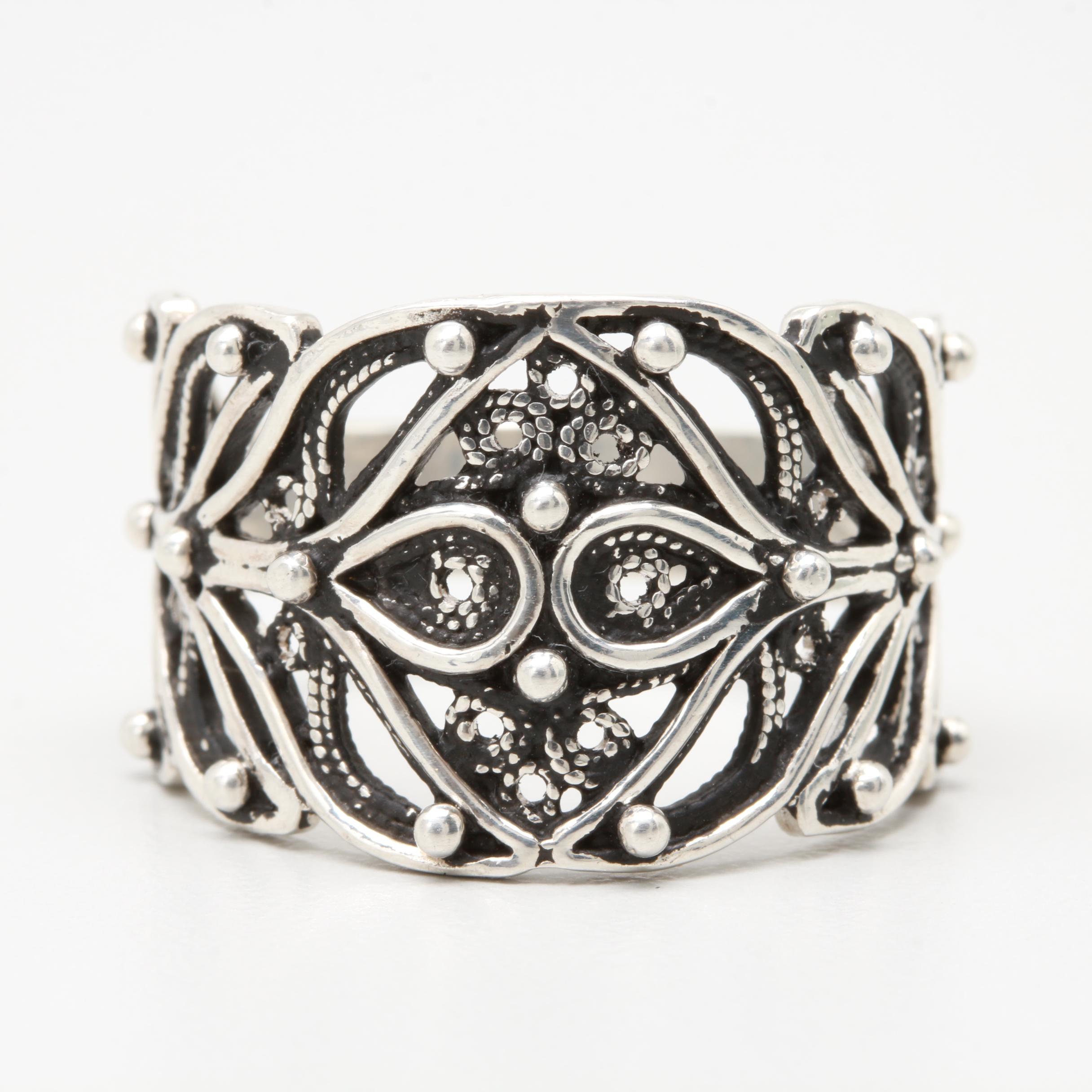 Sterling Silver Openwork Textured Foliate Ring