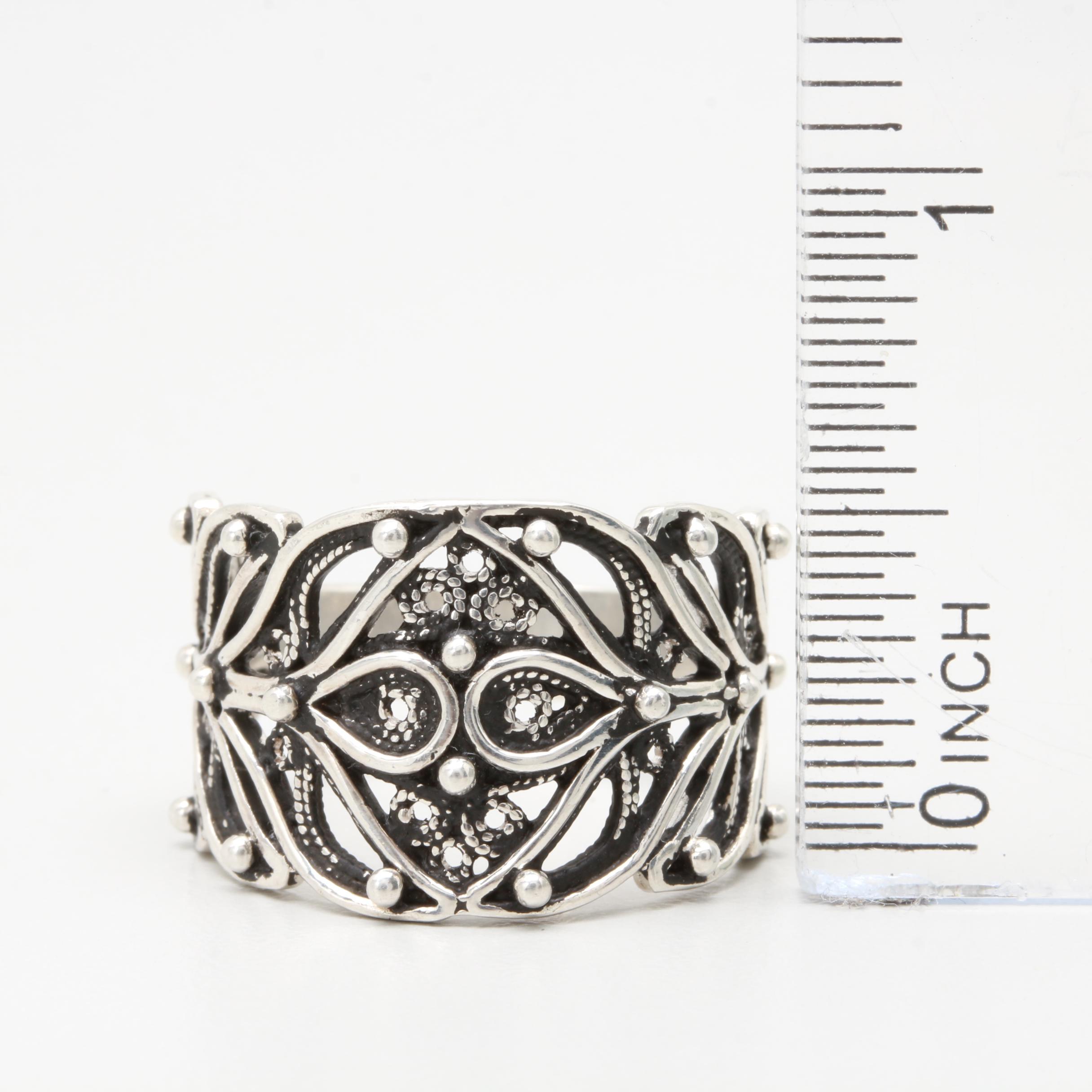 Sterling Silver Openwork Textured Foliate Ring