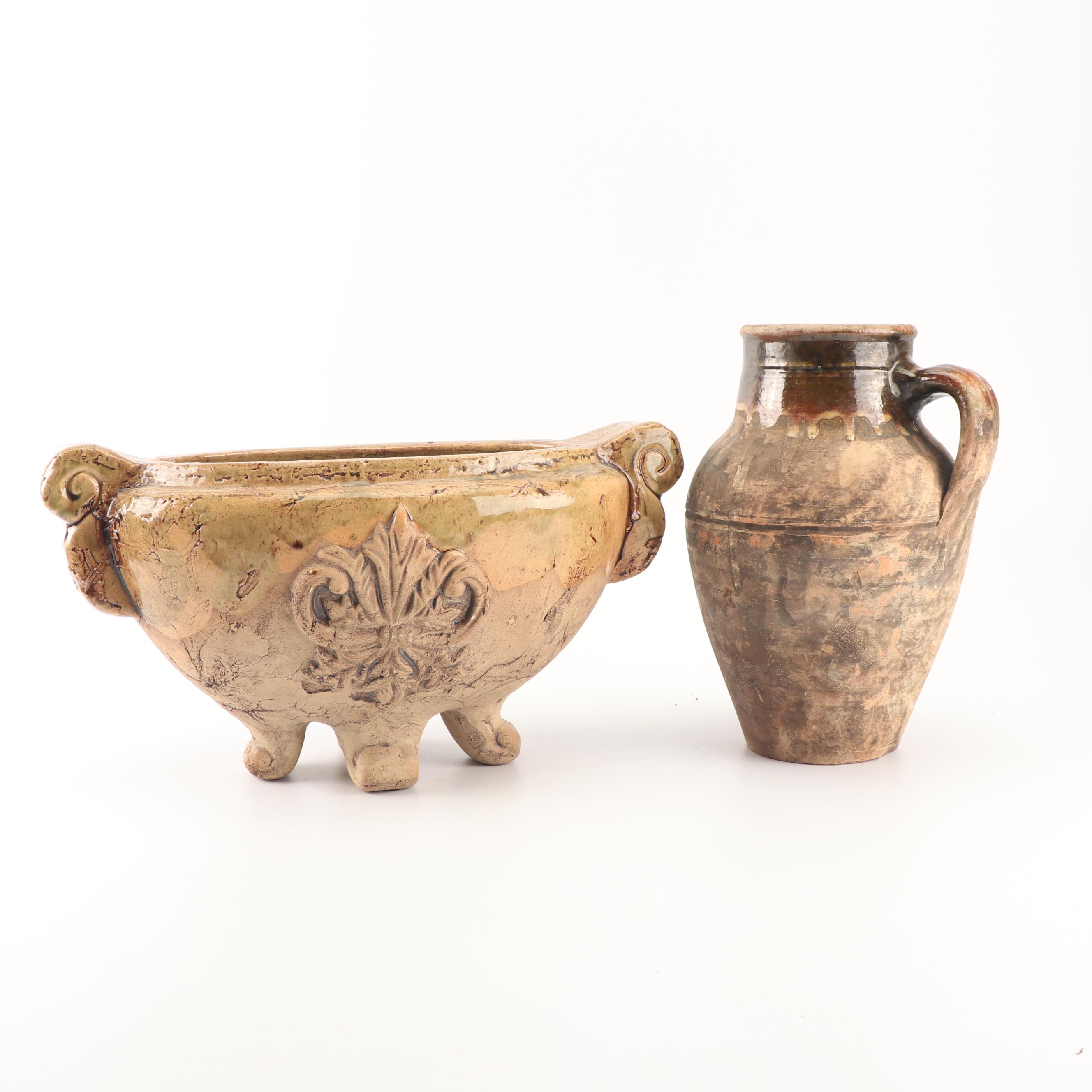 Contemporary Distressed Finish Earthenware Jug and Planter