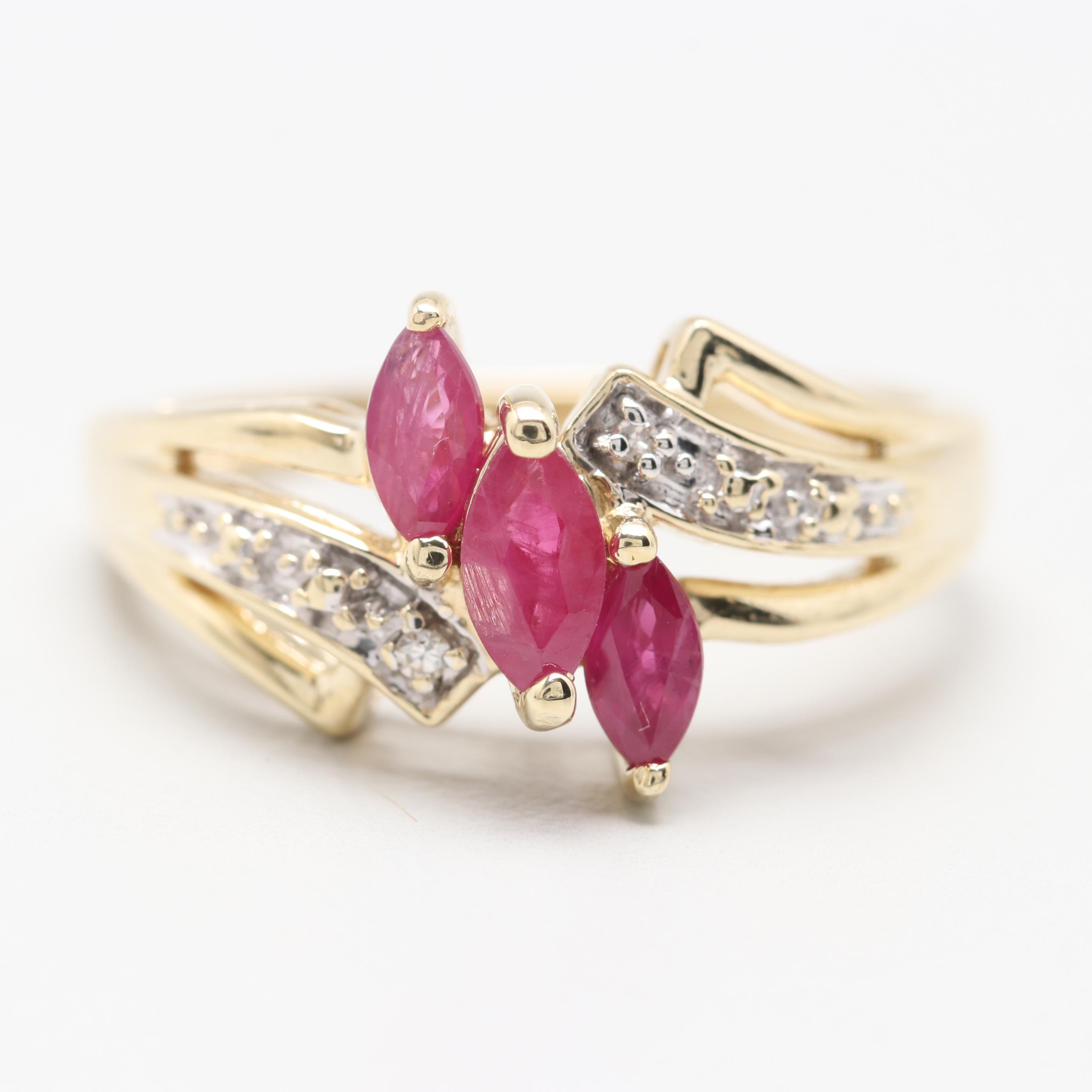 10K Yellow Gold Synthetic Ruby and Diamond Ring