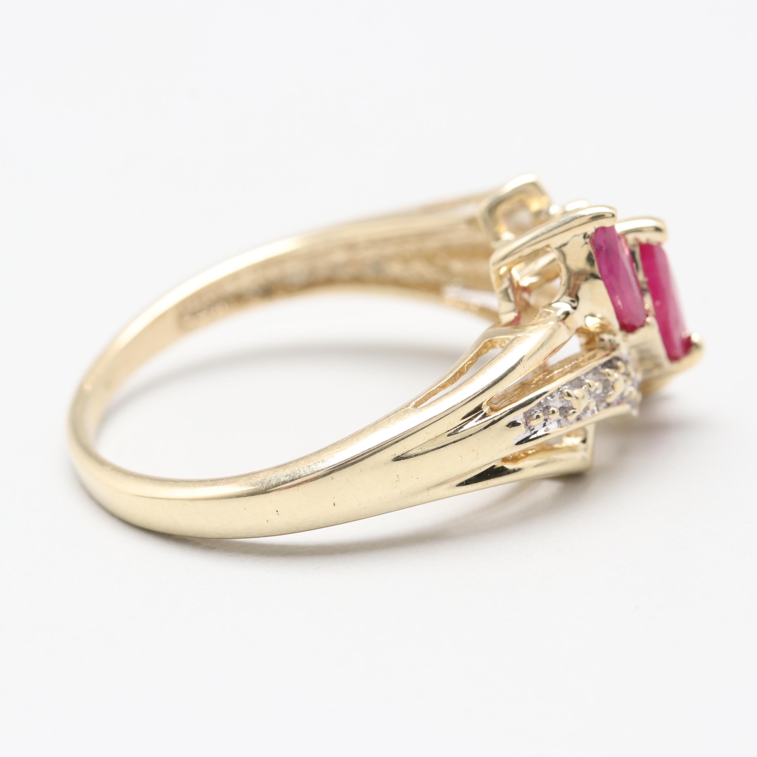 10K Yellow Gold Synthetic Ruby and Diamond Ring