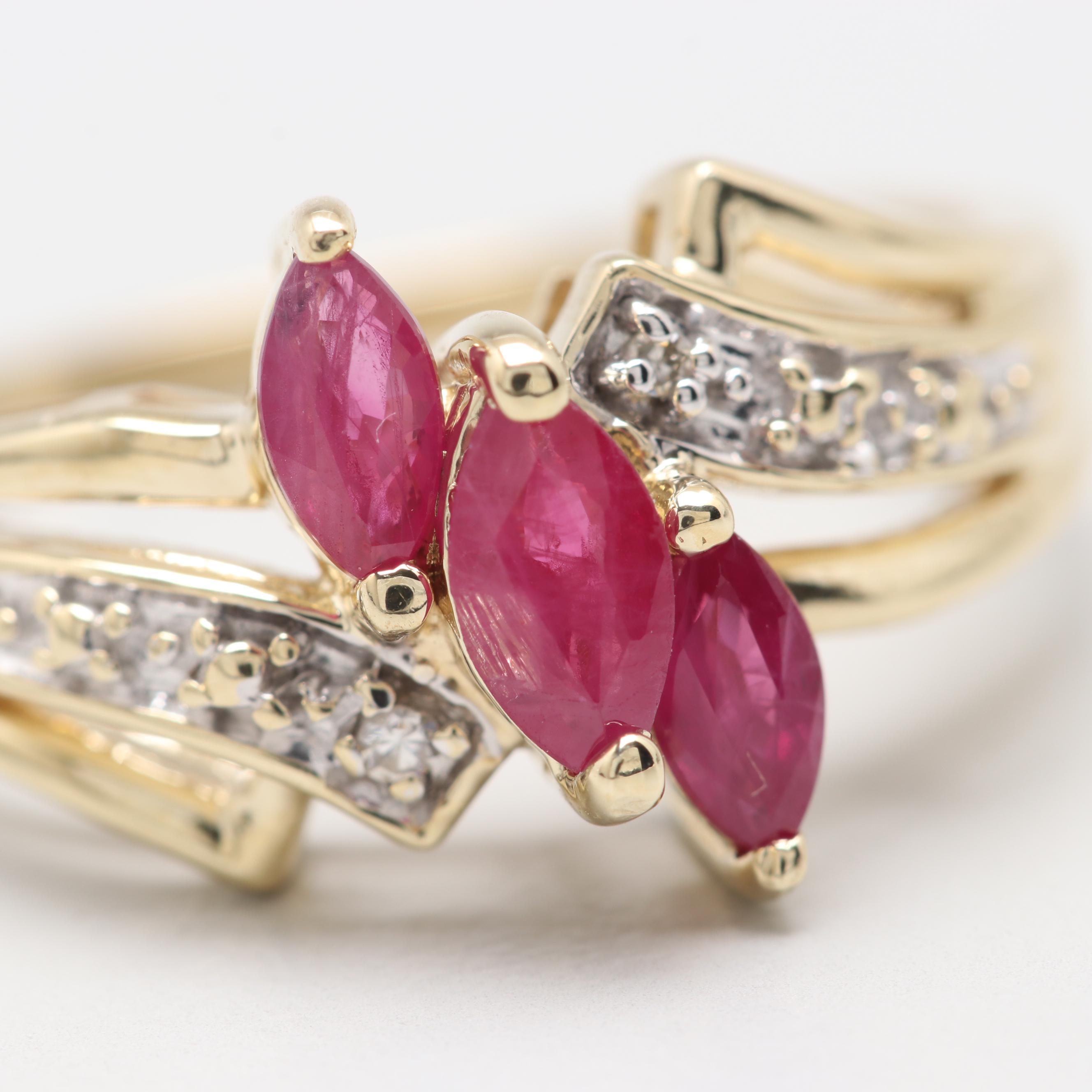 10K Yellow Gold Synthetic Ruby and Diamond Ring