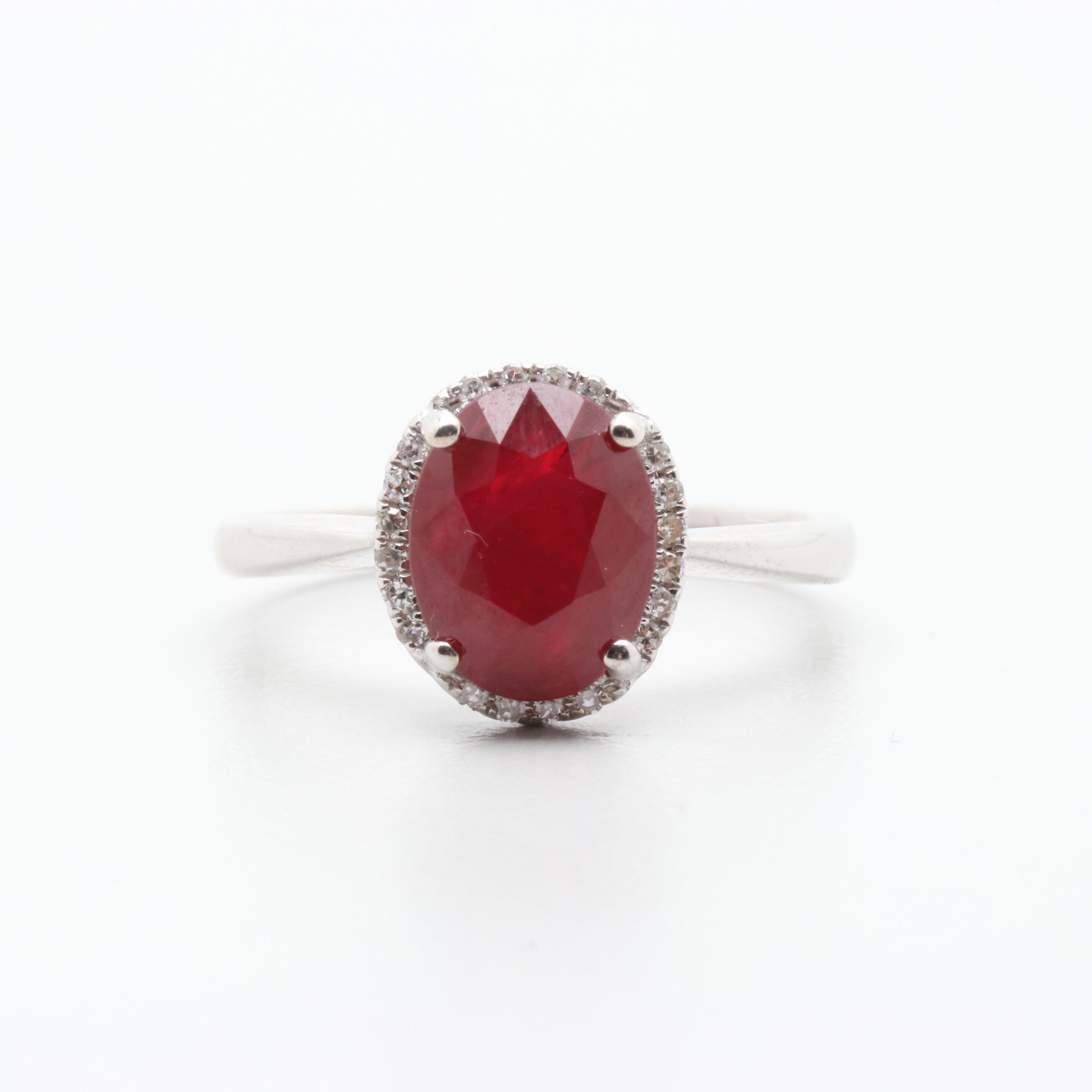 14K White Gold 2.19 CT Ruby and Diamond Ring