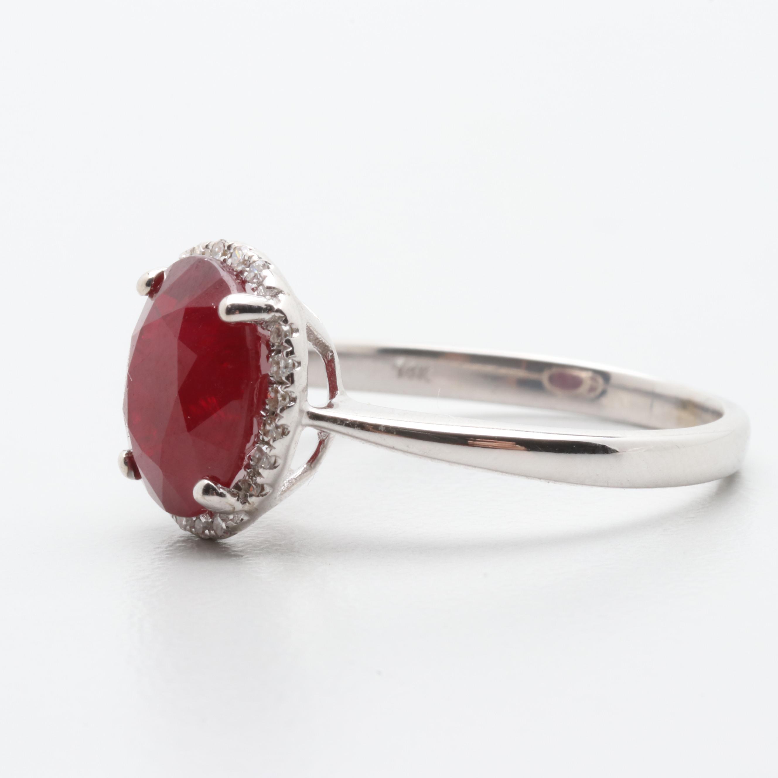 14K White Gold 2.19 CT Ruby and Diamond Ring