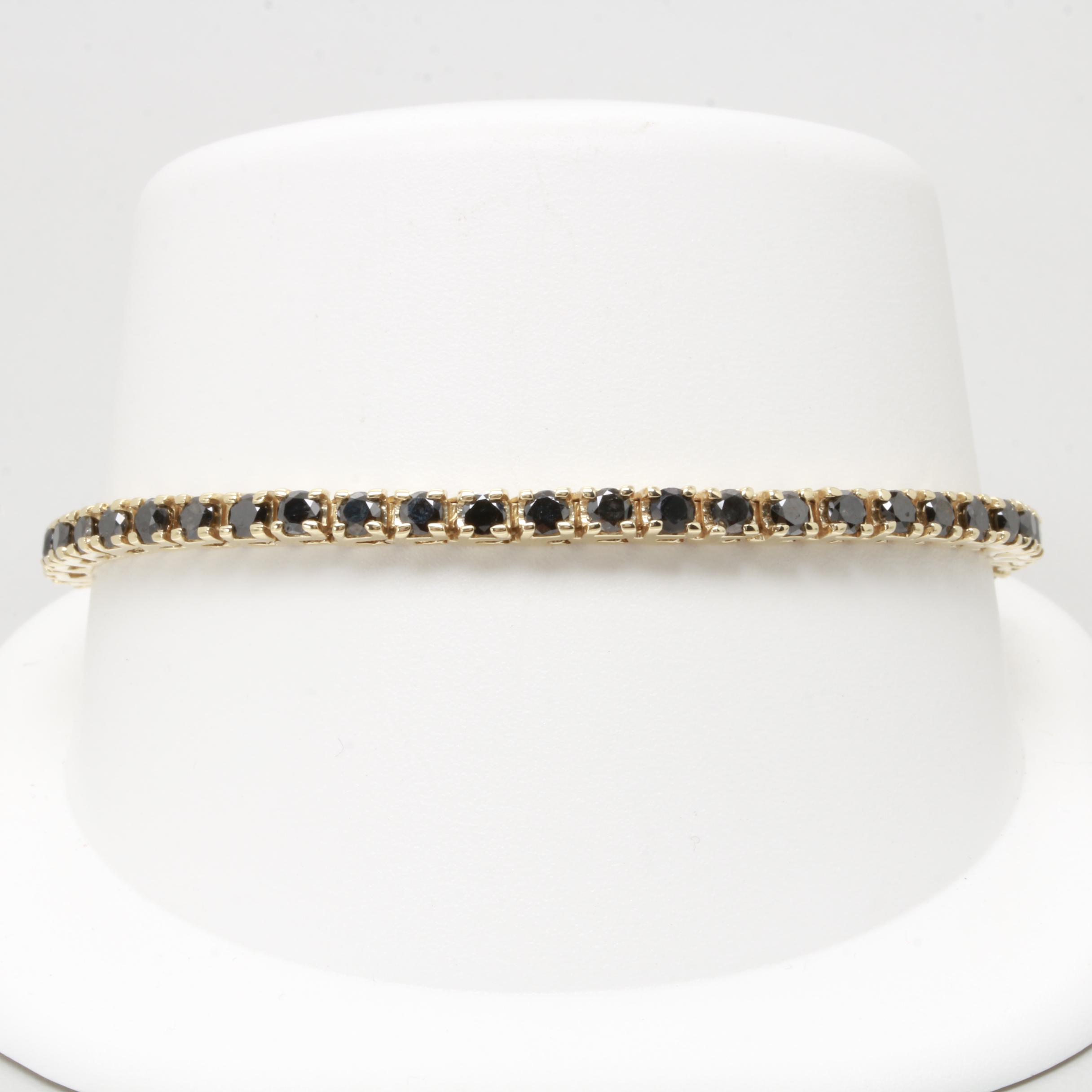 14K Yellow Gold 7.20 CTW Black Diamond Tennis Bracelet