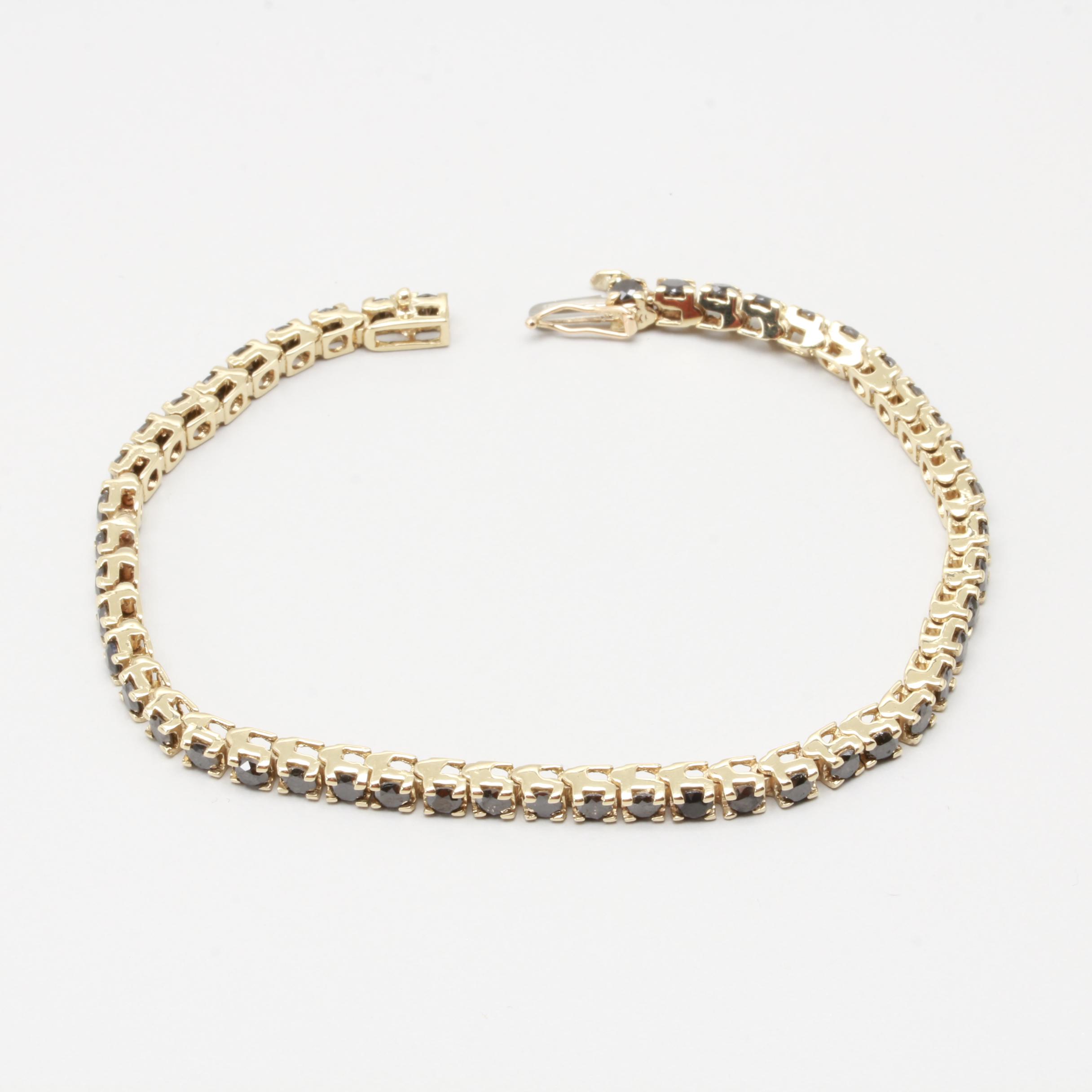 14K Yellow Gold 7.20 CTW Black Diamond Tennis Bracelet