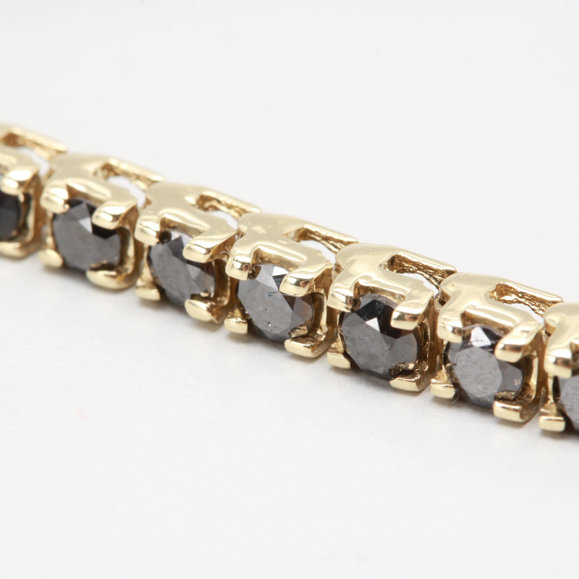 14K Yellow Gold 7.20 CTW Black Diamond Tennis Bracelet
