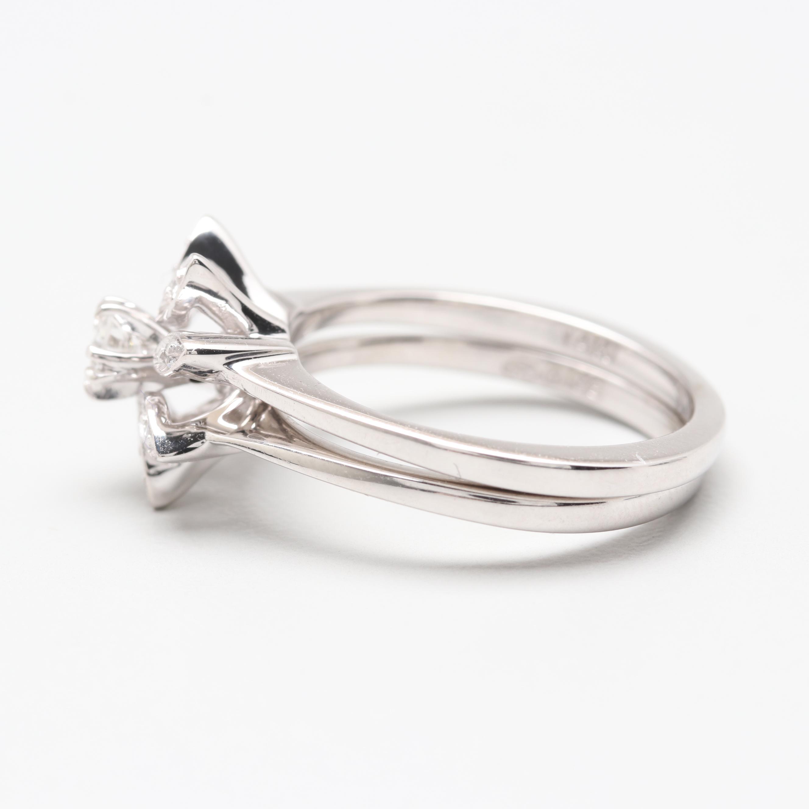 14K White Gold Diamond Interlocking Floral Ring Set