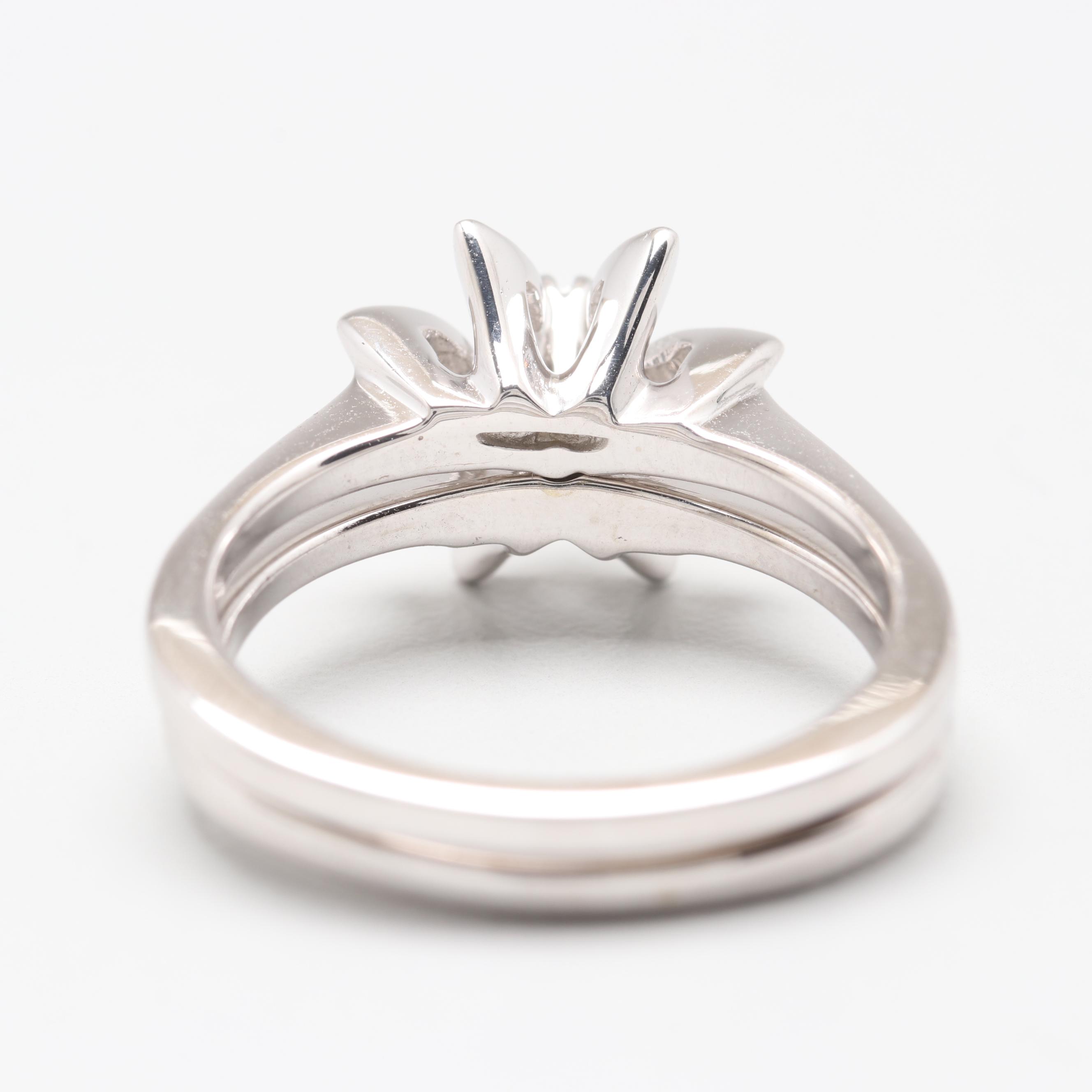 14K White Gold Diamond Interlocking Floral Ring Set