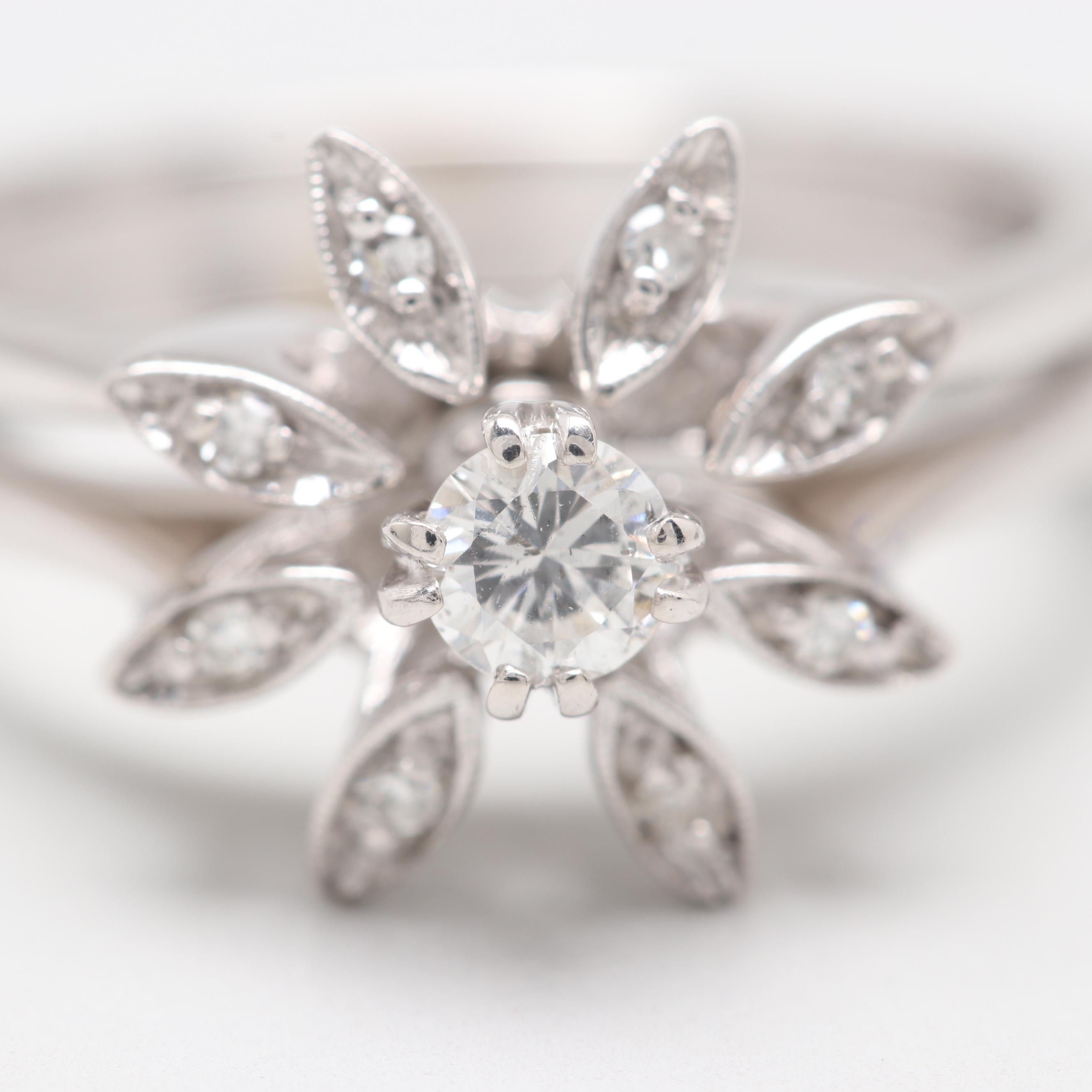 14K White Gold Diamond Interlocking Floral Ring Set