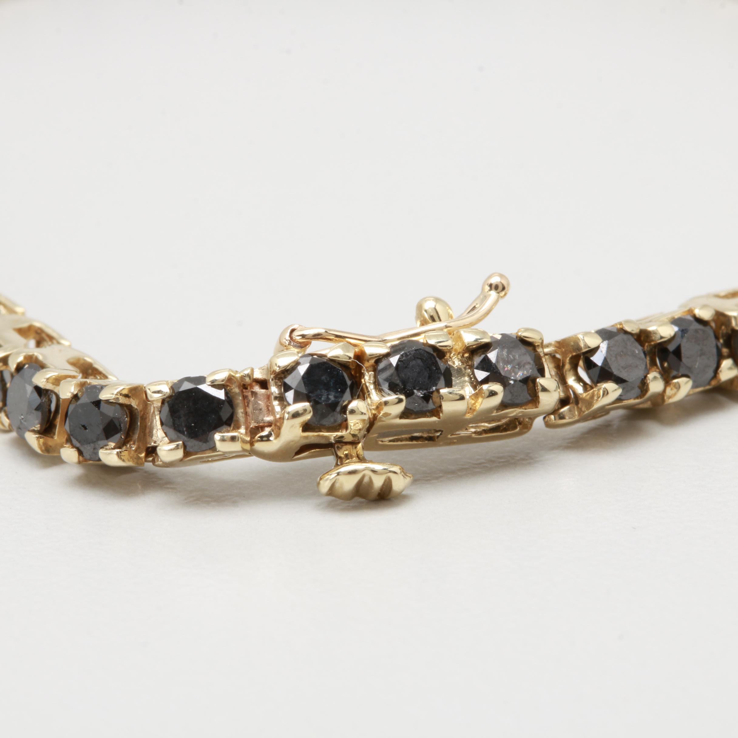 14K Yellow Gold 7.20 CTW Black Diamond Tennis Bracelet