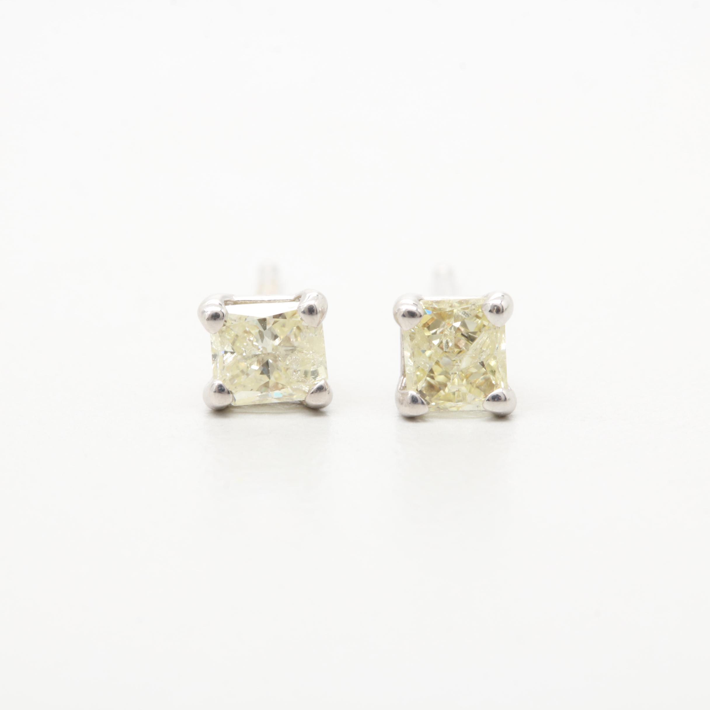 14K White Gold Diamond Stud Earrings