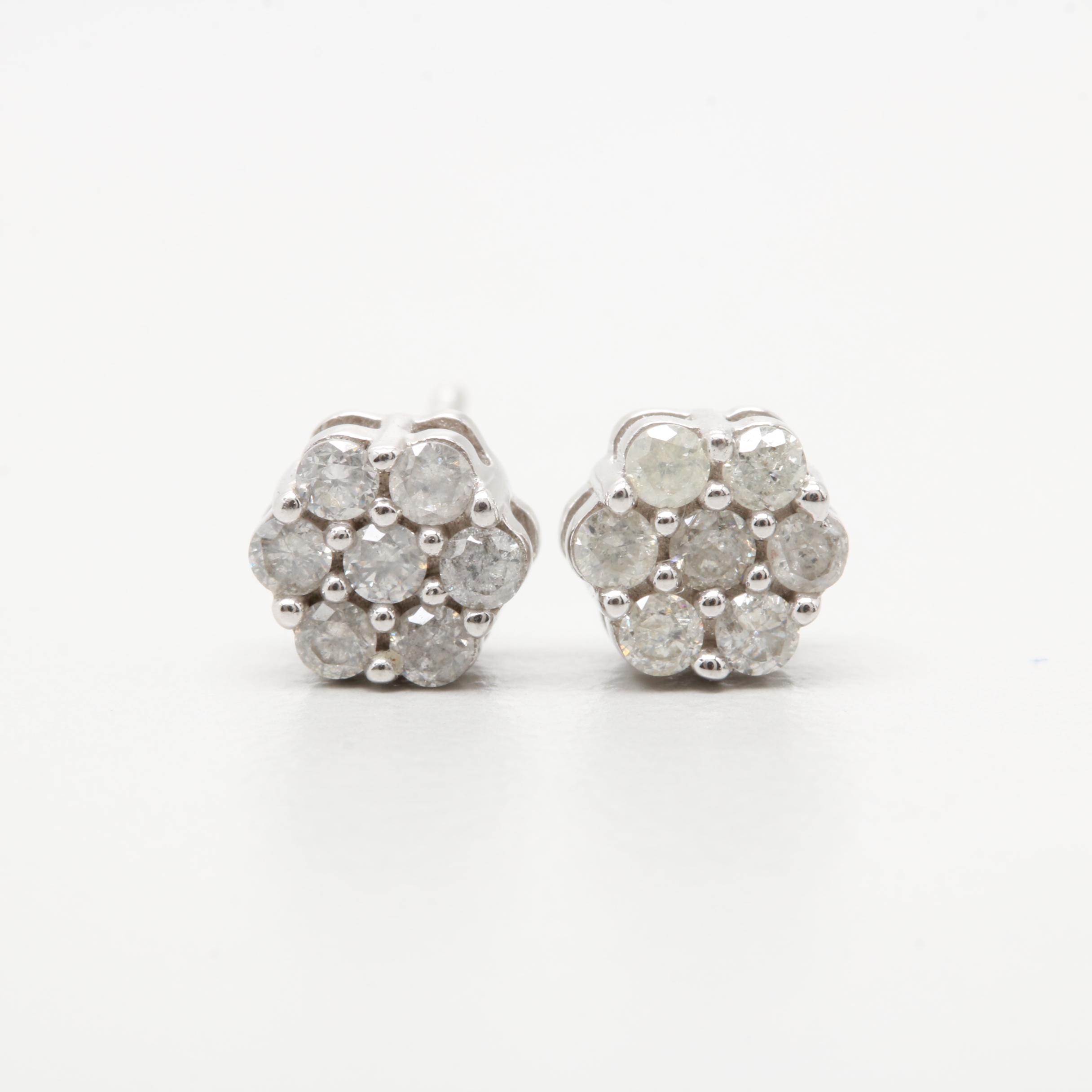 10K White Gold Diamond Stud Earrings
