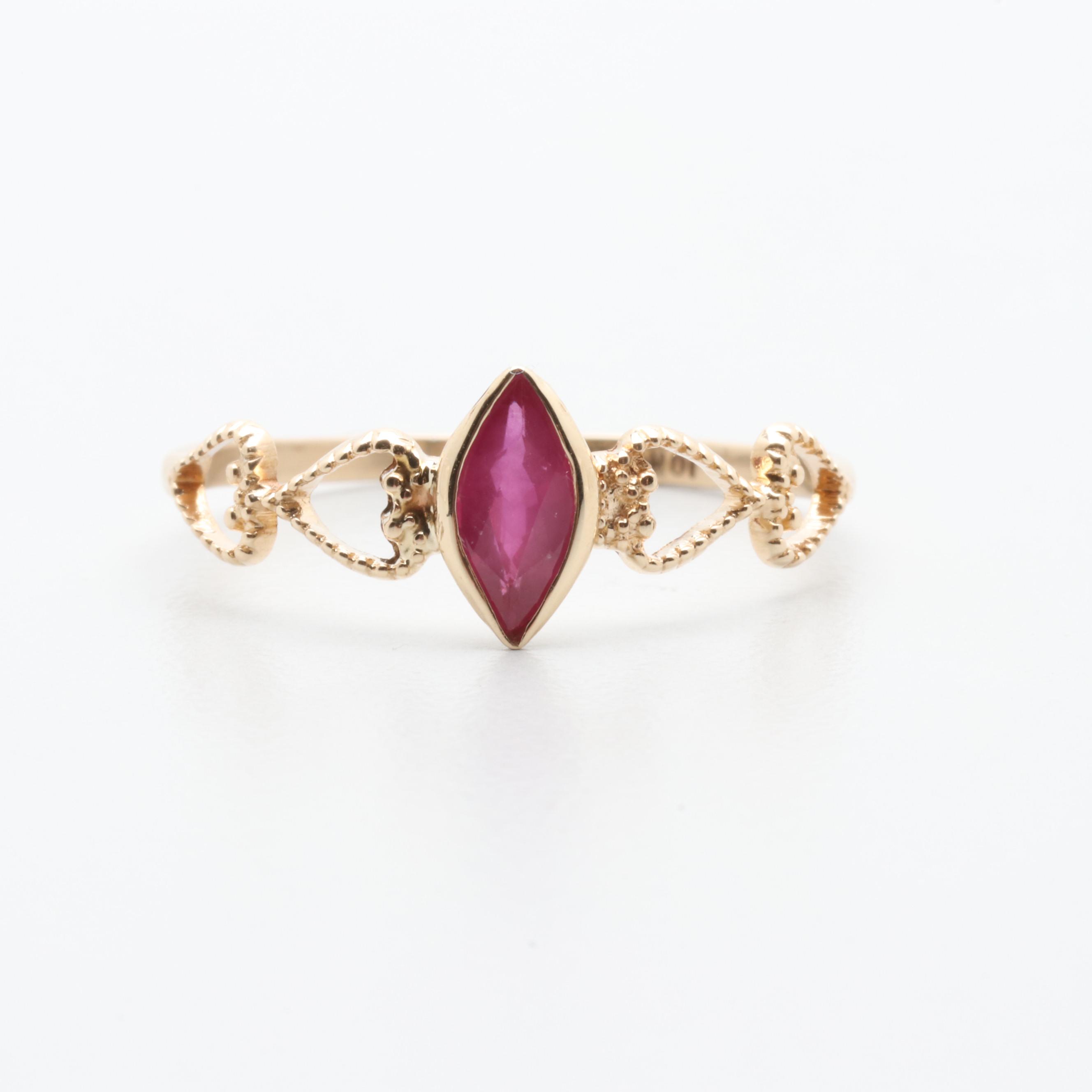 10K Yellow Gold Synthetic Ruby Ring