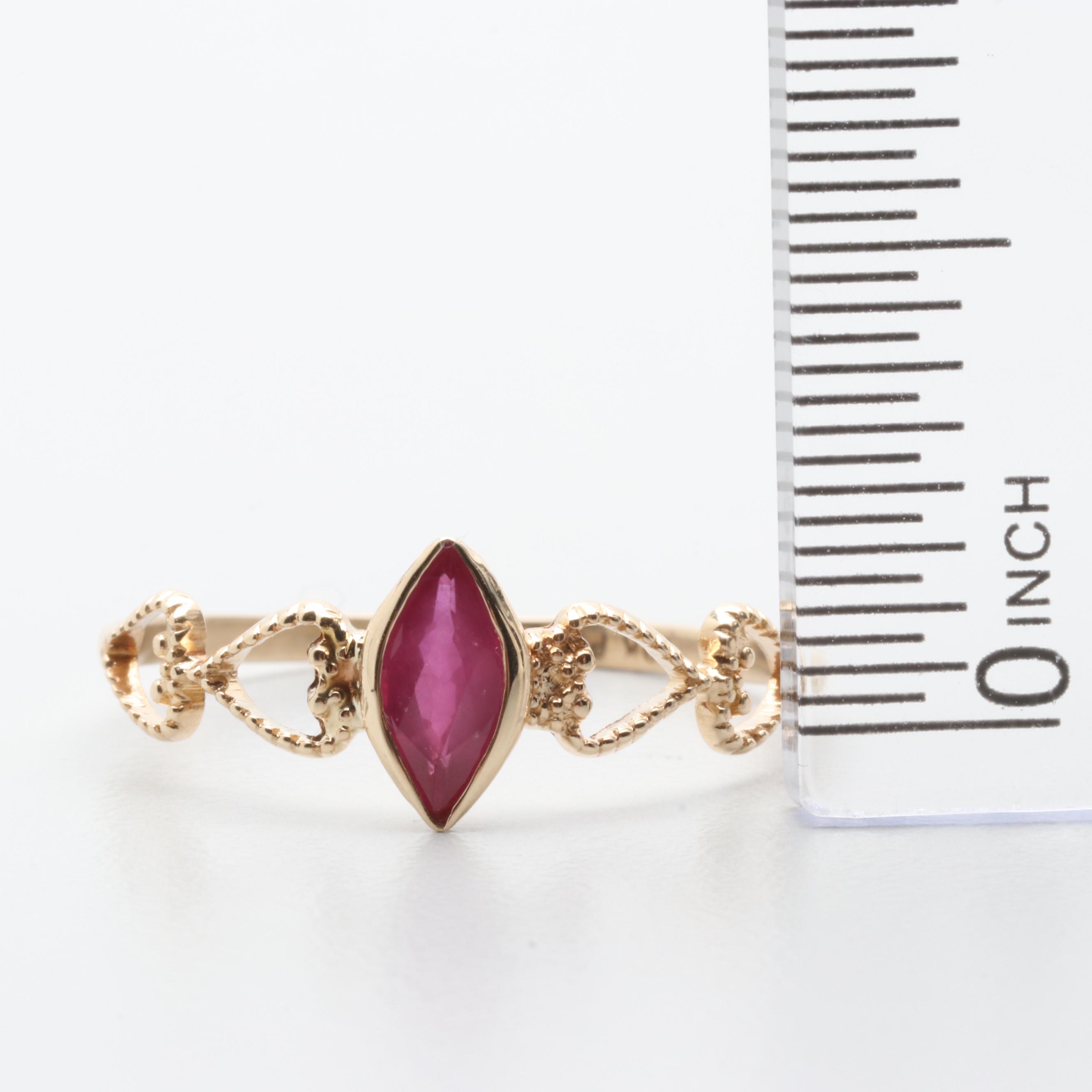 10K Yellow Gold Synthetic Ruby Ring