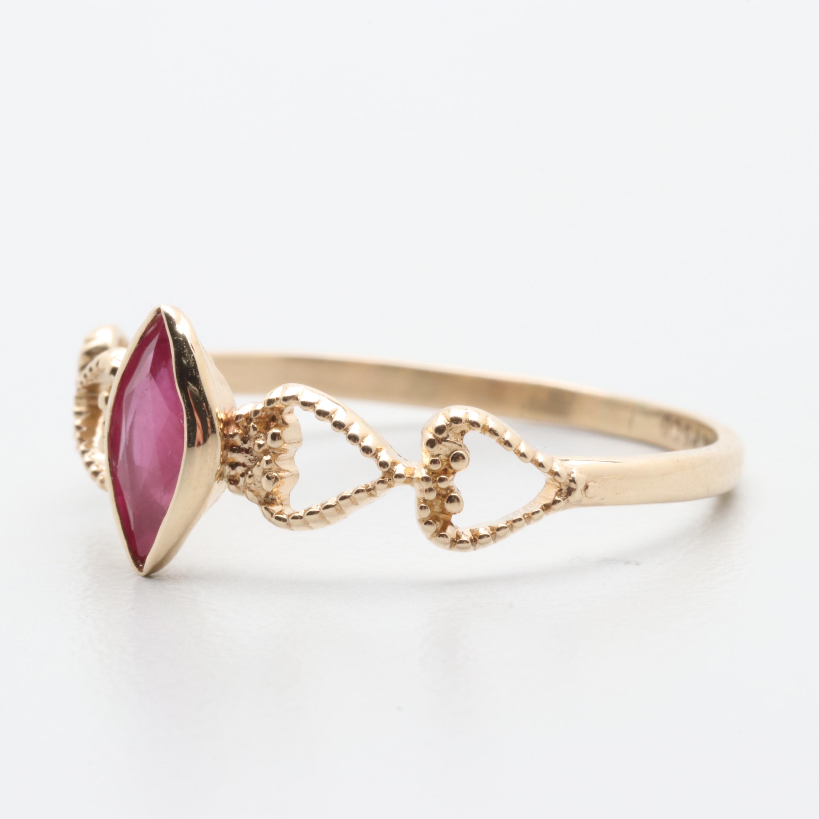 10K Yellow Gold Synthetic Ruby Ring