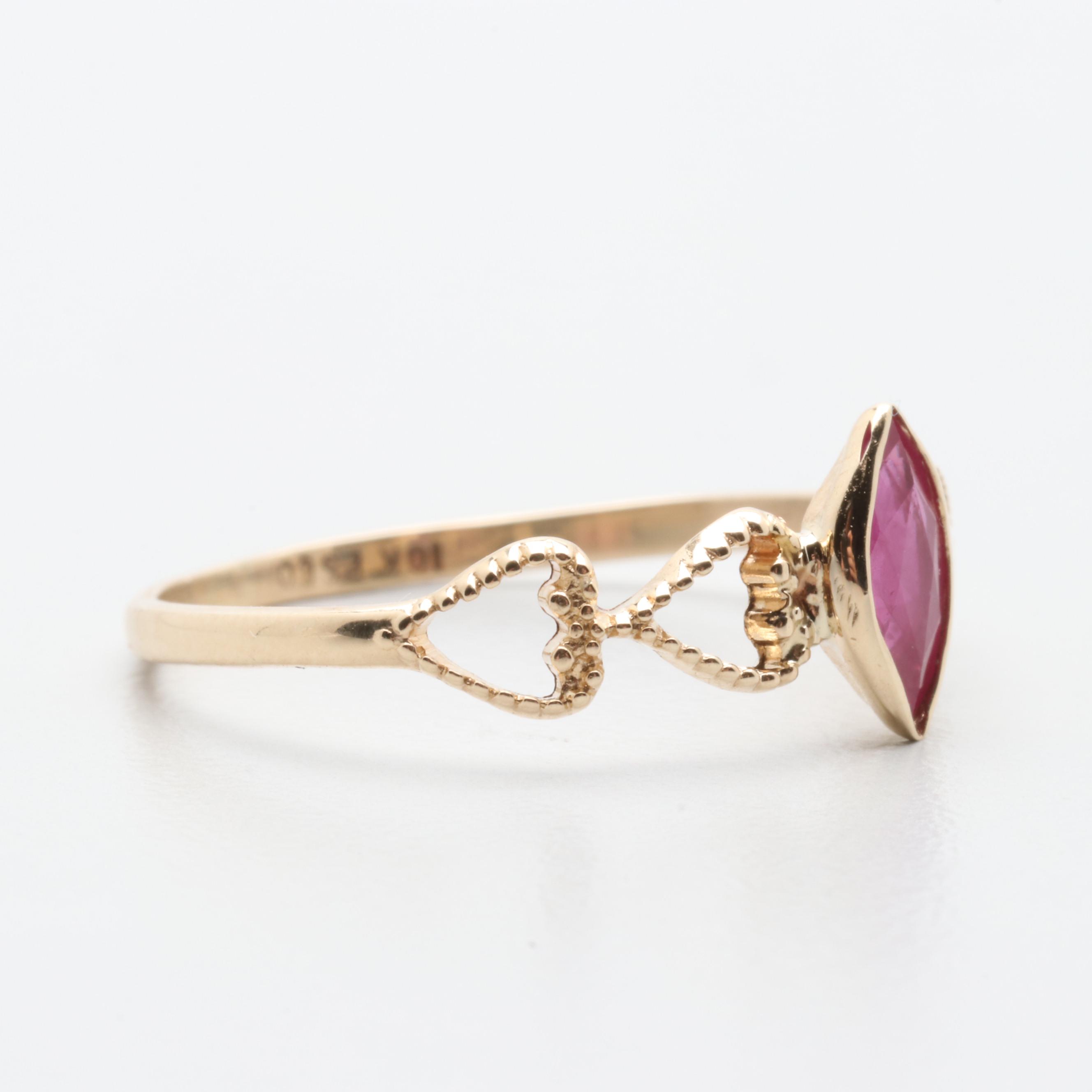 10K Yellow Gold Synthetic Ruby Ring