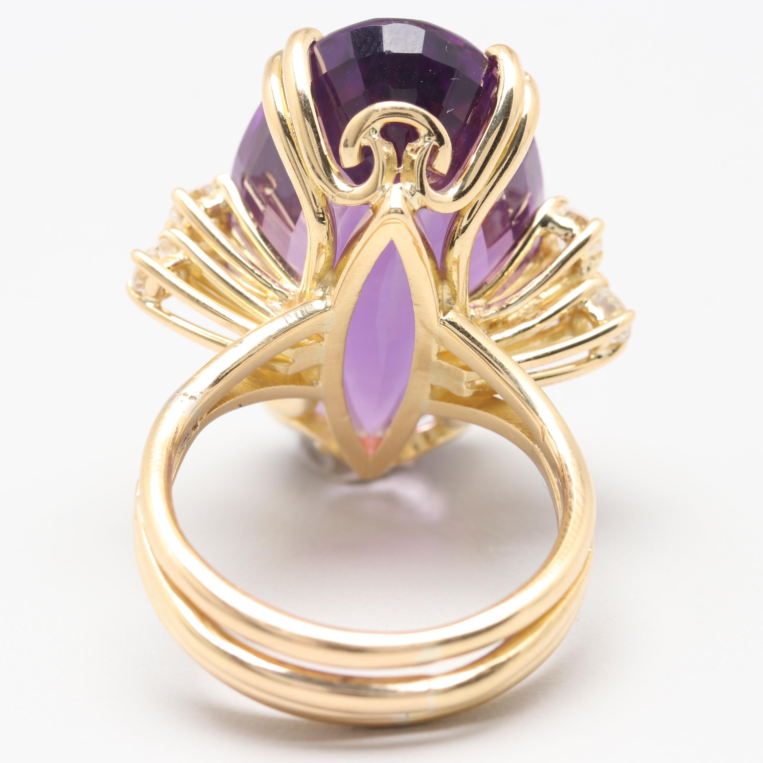 18K Yellow Gold 20.01 CT Amethyst and Diamond Ring