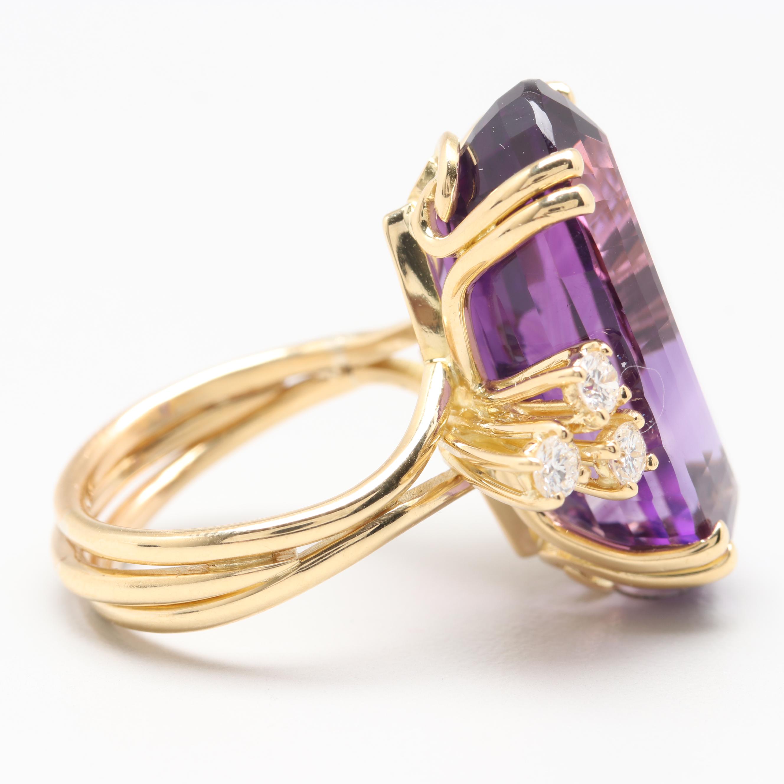 18K Yellow Gold 20.01 CT Amethyst and Diamond Ring