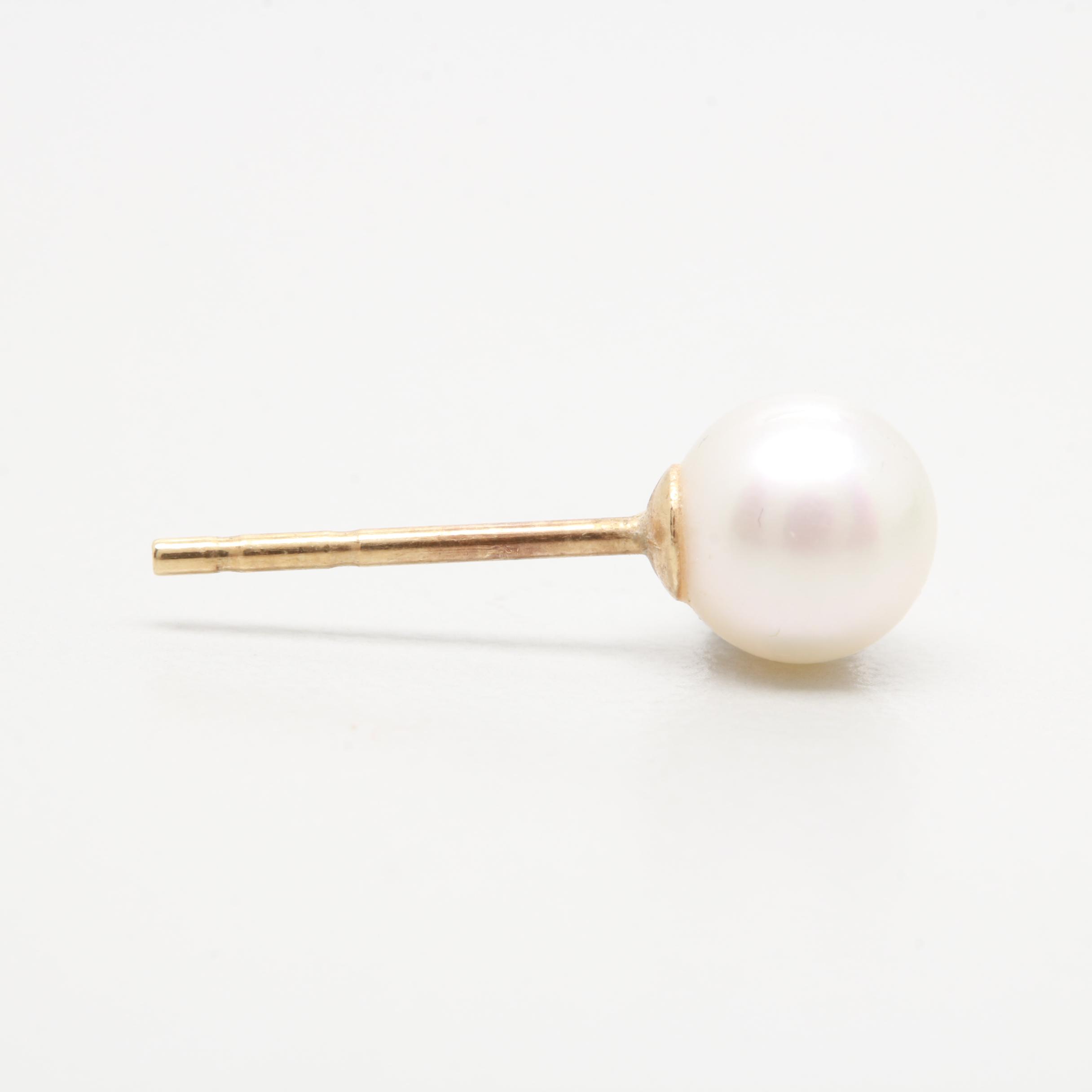 14K Yellow Gold Cultured Pearl Stud Earrings