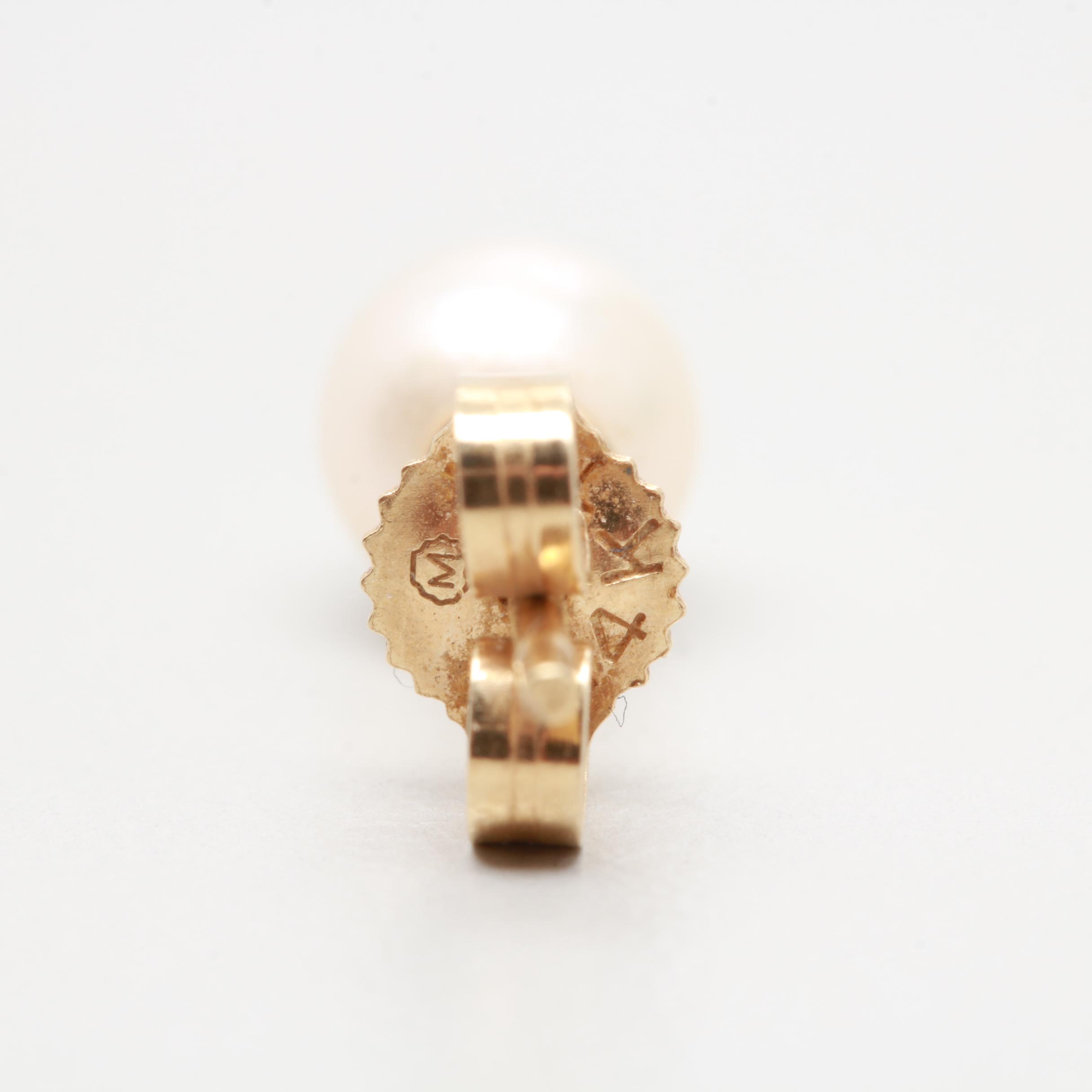 14K Yellow Gold Cultured Pearl Stud Earrings