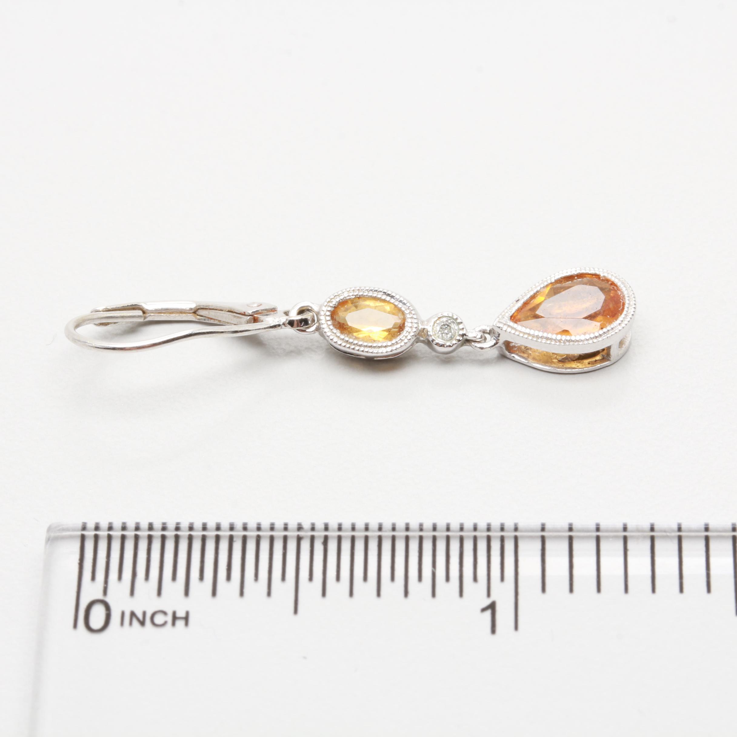 14K White Gold Citrine and Diamond Dangle Earrings