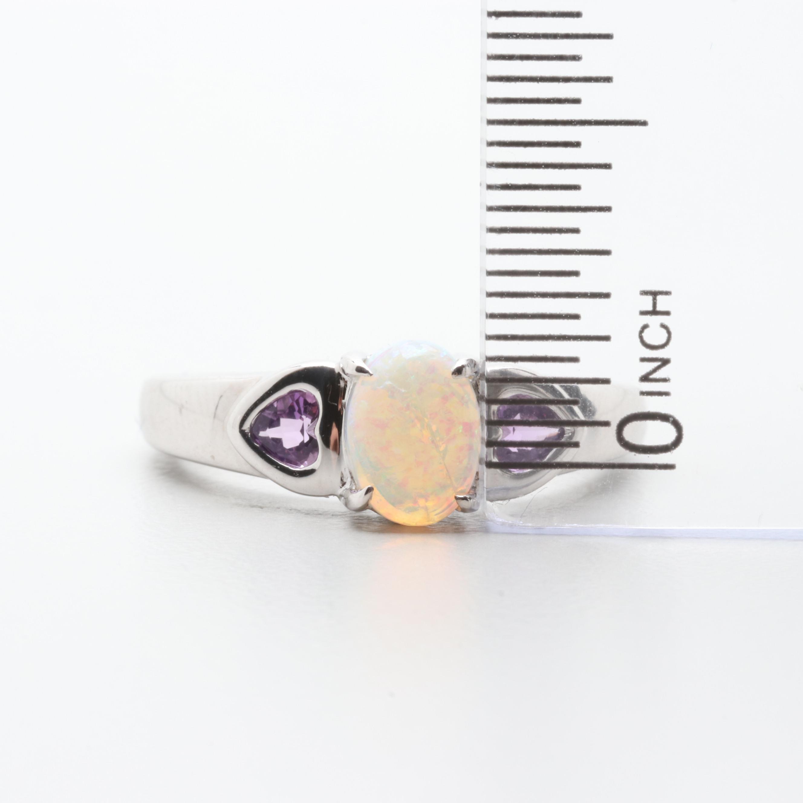 10K White Gold Opal and Amethyst Ring