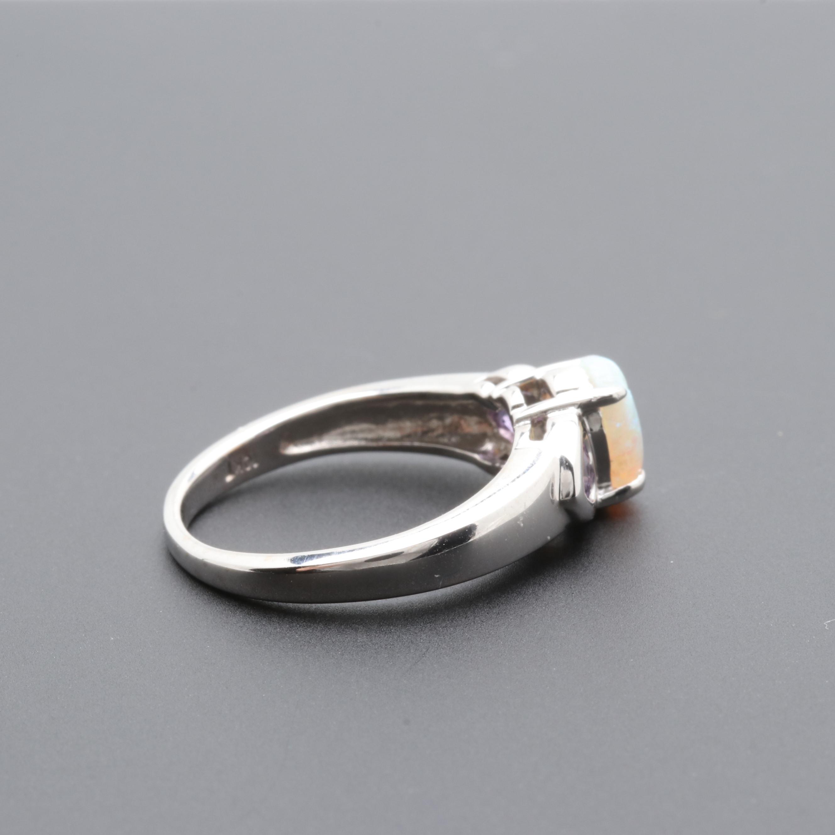 10K White Gold Opal and Amethyst Ring