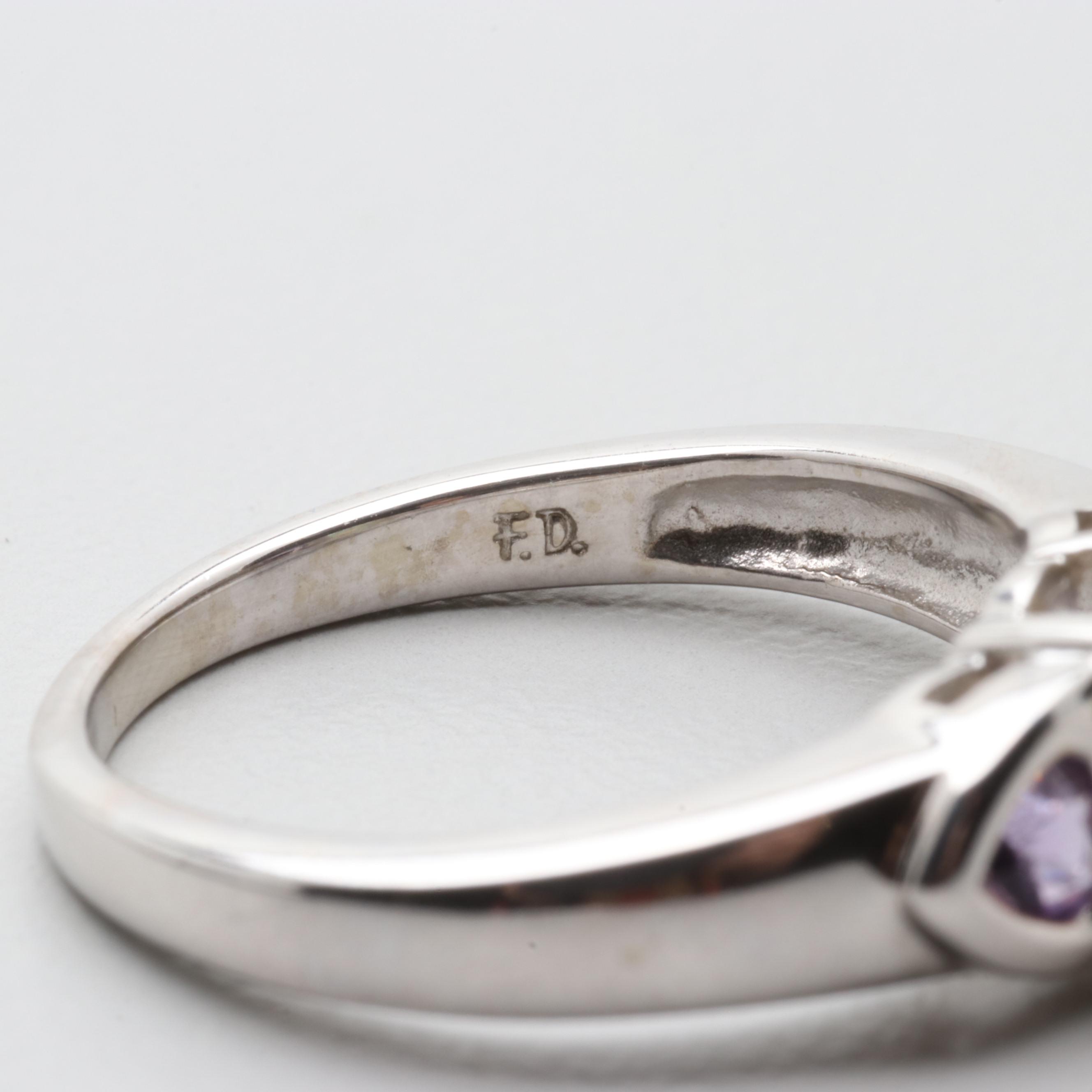 10K White Gold Opal and Amethyst Ring