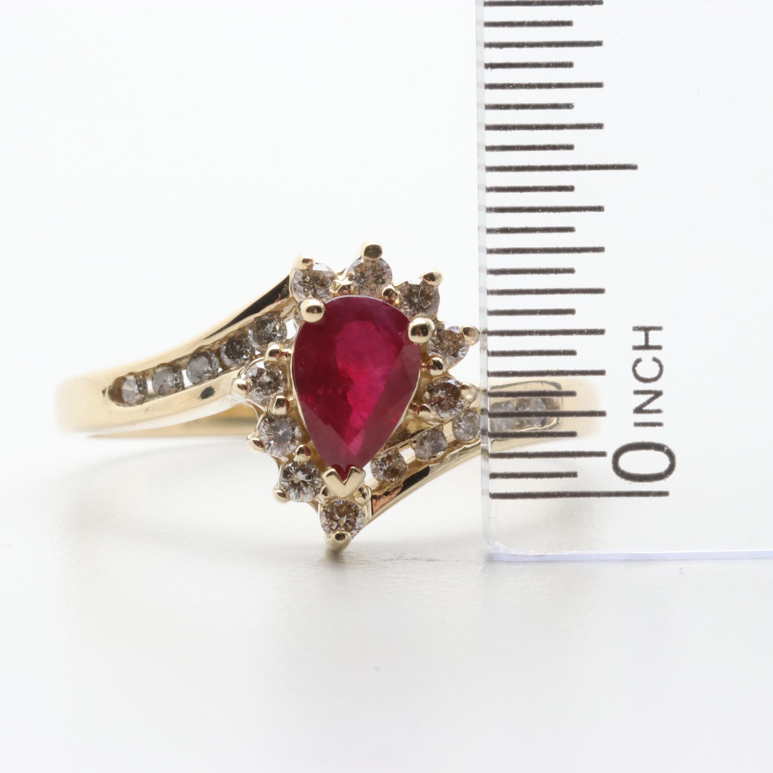 Alwand Vahan 14K Yellow Gold Ruby and Diamond Bypass Ring