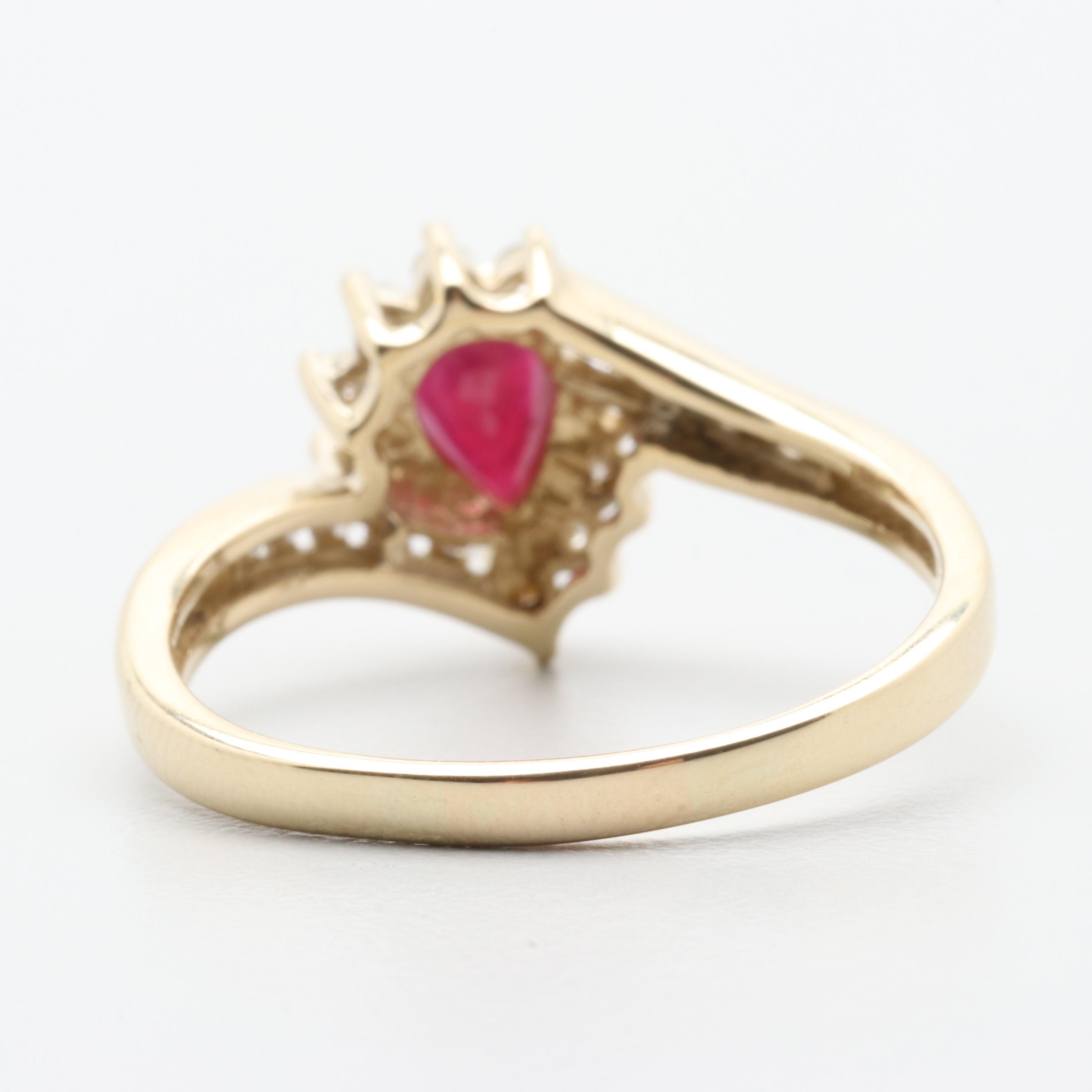 Alwand Vahan 14K Yellow Gold Ruby and Diamond Bypass Ring