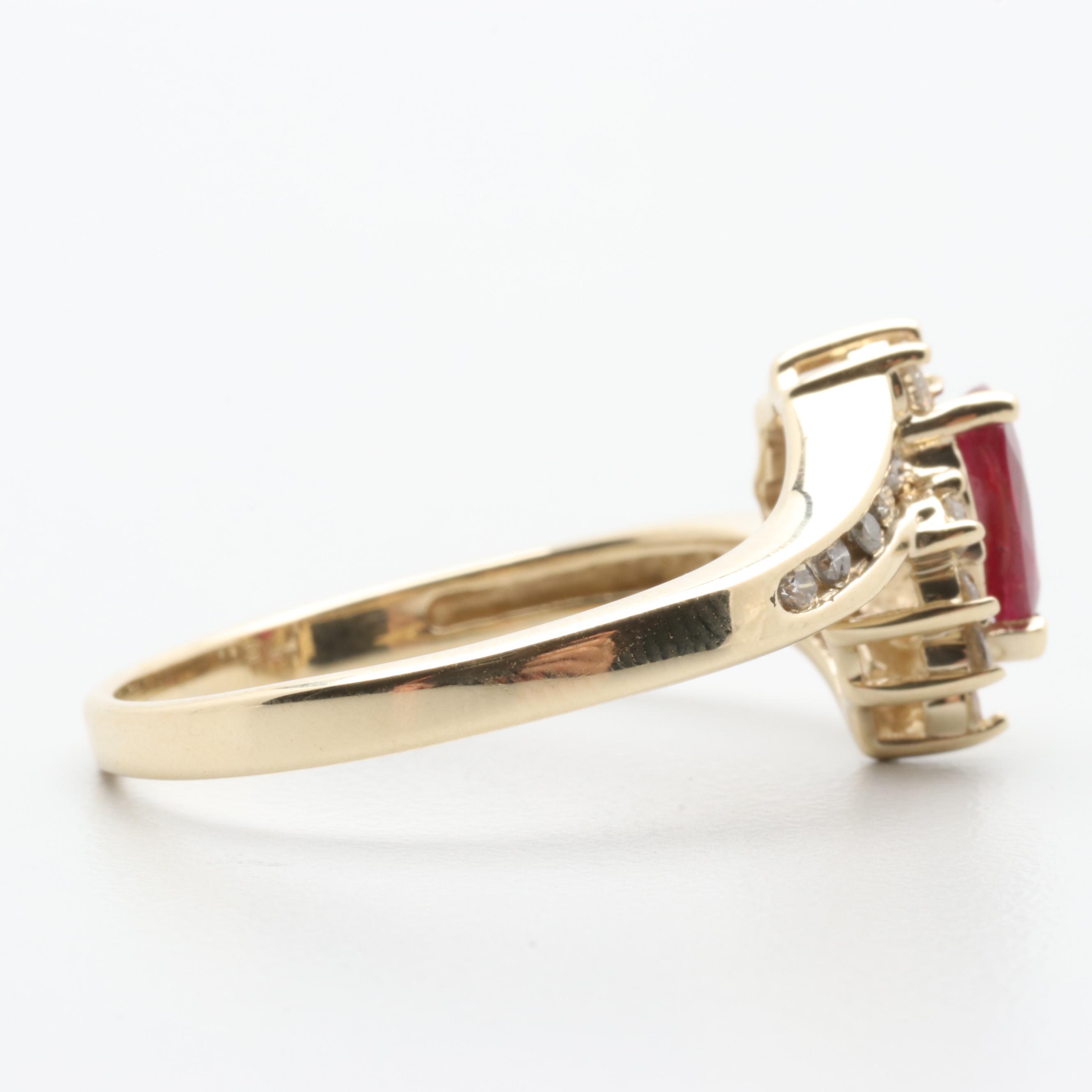 Alwand Vahan 14K Yellow Gold Ruby and Diamond Bypass Ring