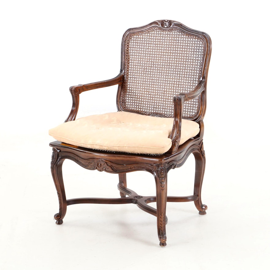 French Provincial Style Cane Panel Armchair, Late 20th Century