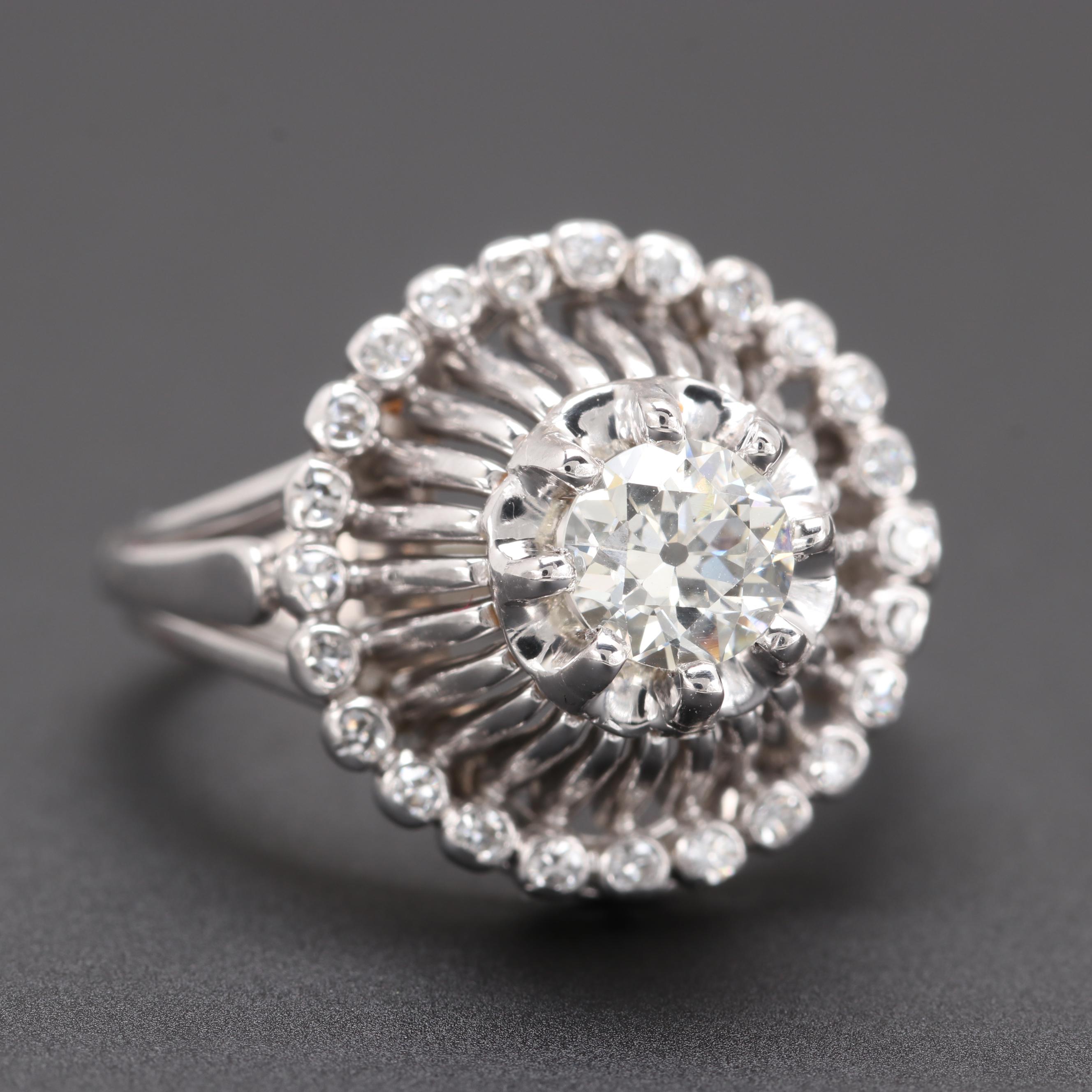 18K White Gold Diamond Halo Ring with GIA Report