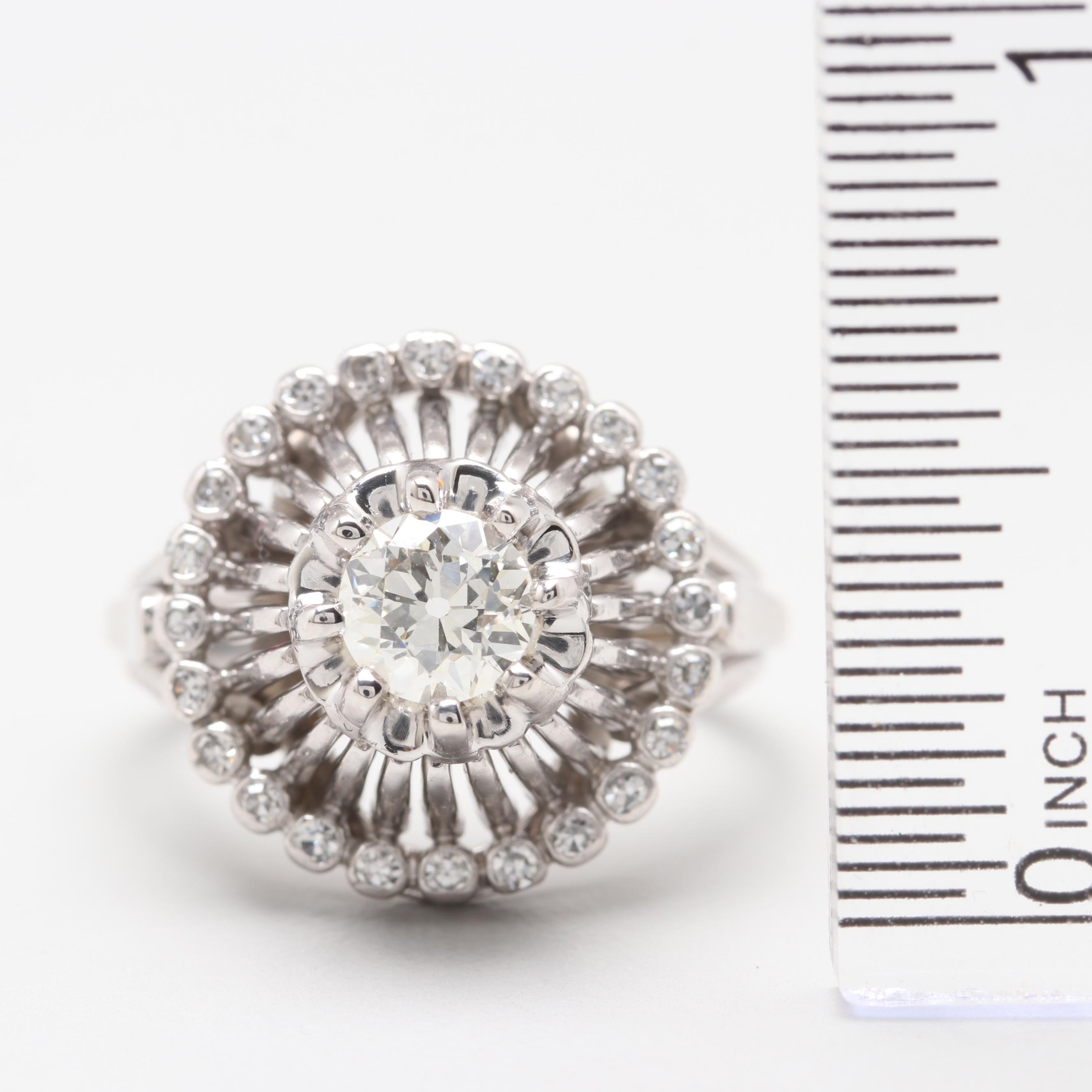 18K White Gold Diamond Halo Ring with GIA Report