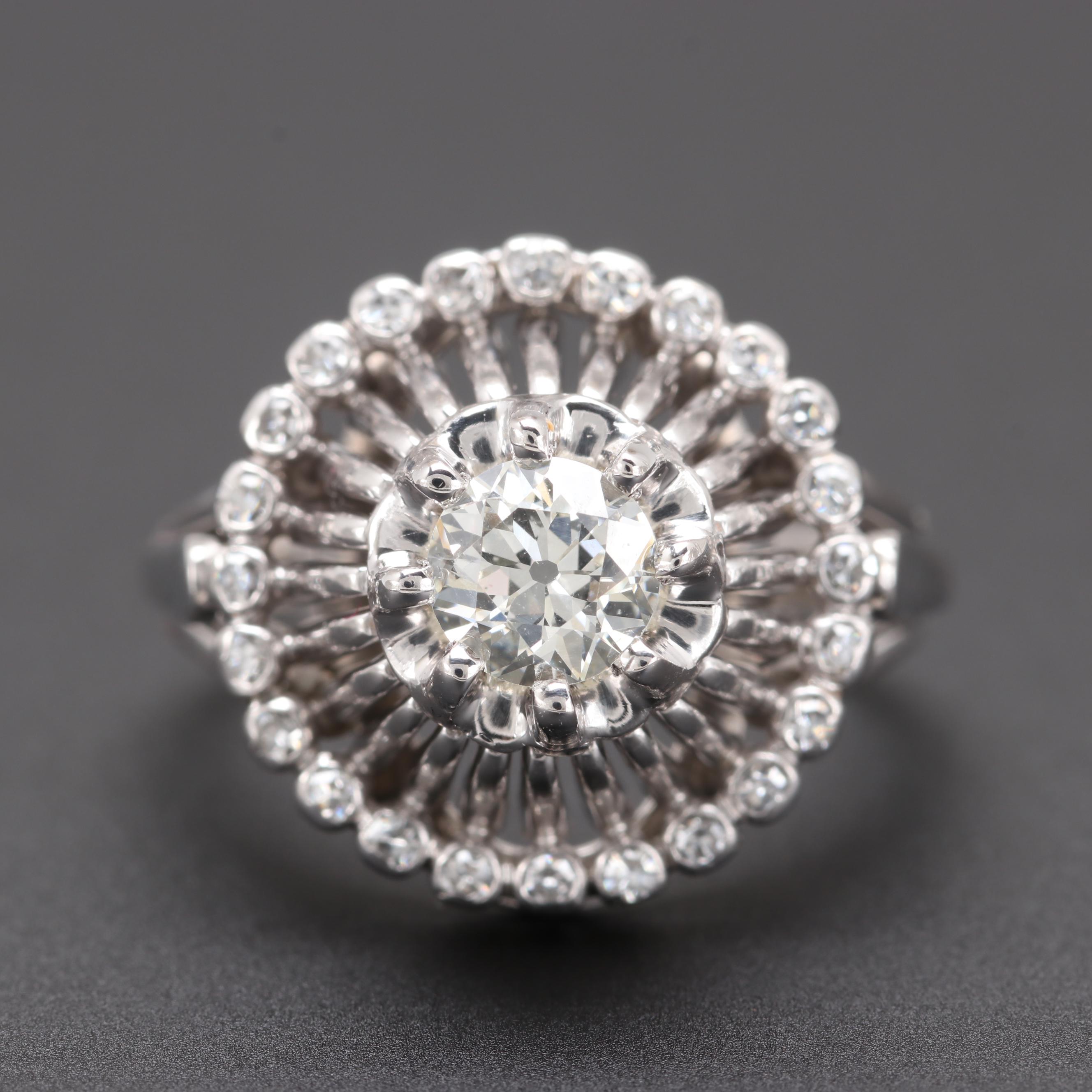 18K White Gold Diamond Halo Ring with GIA Report