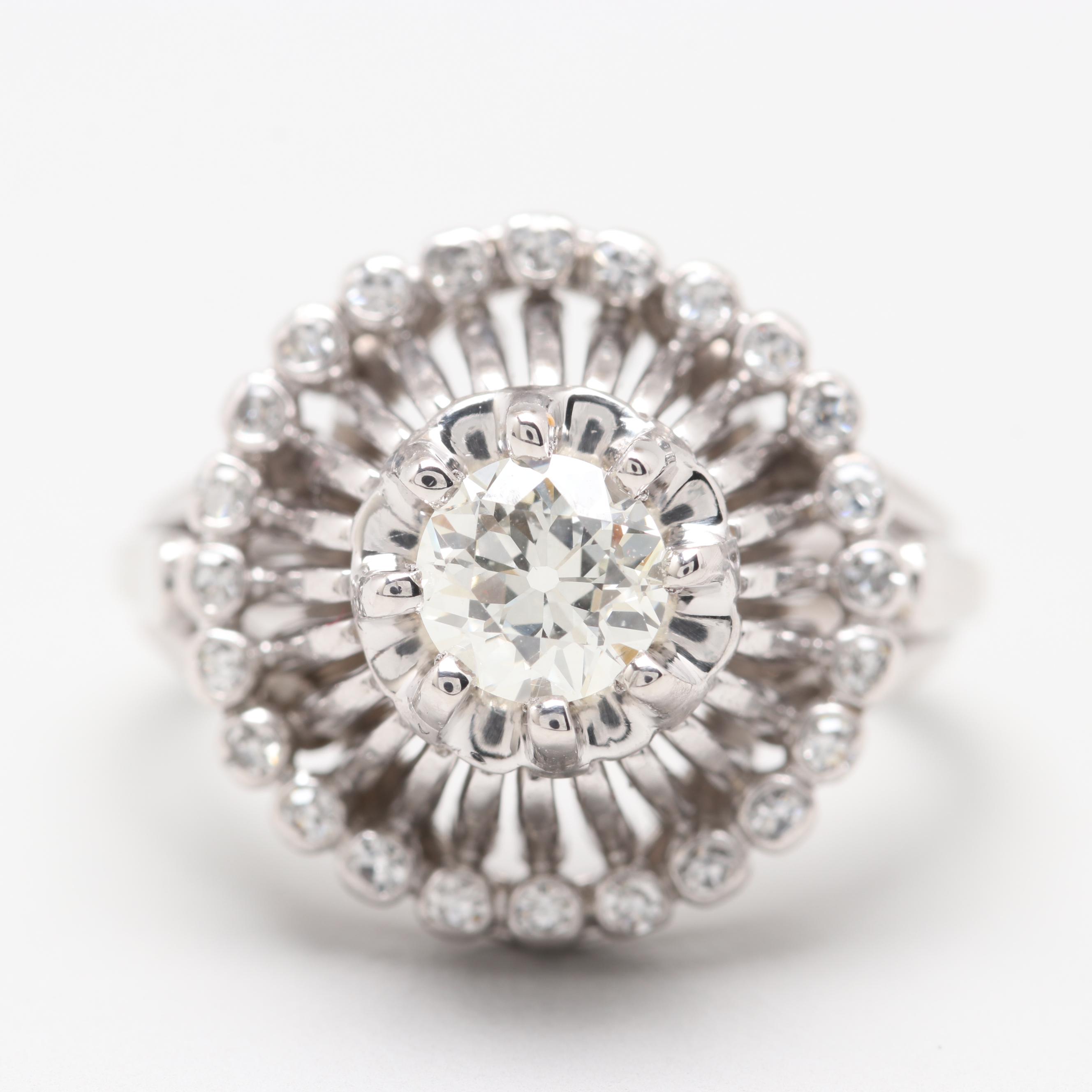 18K White Gold Diamond Halo Ring with GIA Report