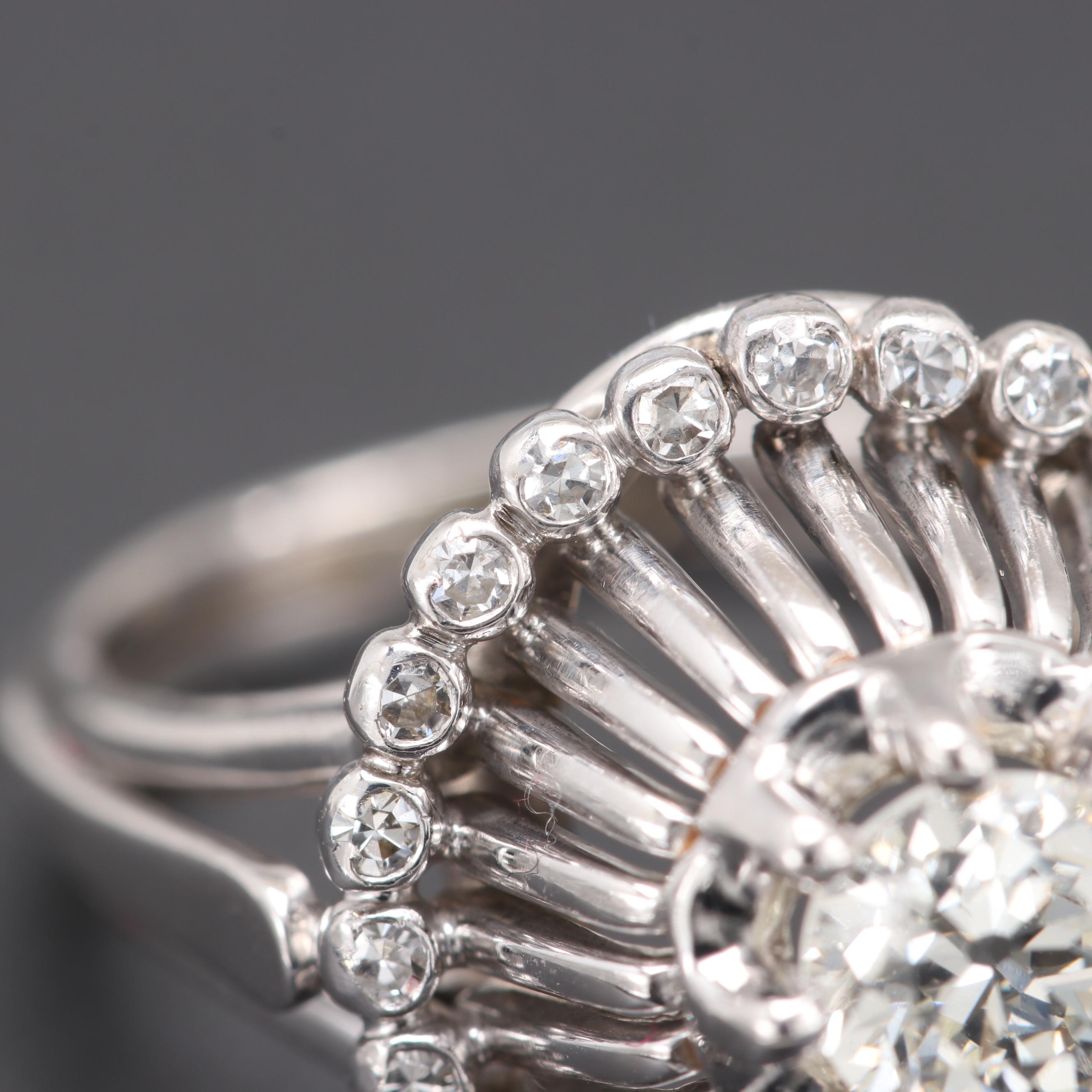 18K White Gold Diamond Halo Ring with GIA Report